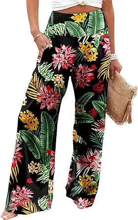 JZC Women's Palazzo Lounge Pants Casual Wide Leg Pants High Waist Flowy Toursers with Pockets