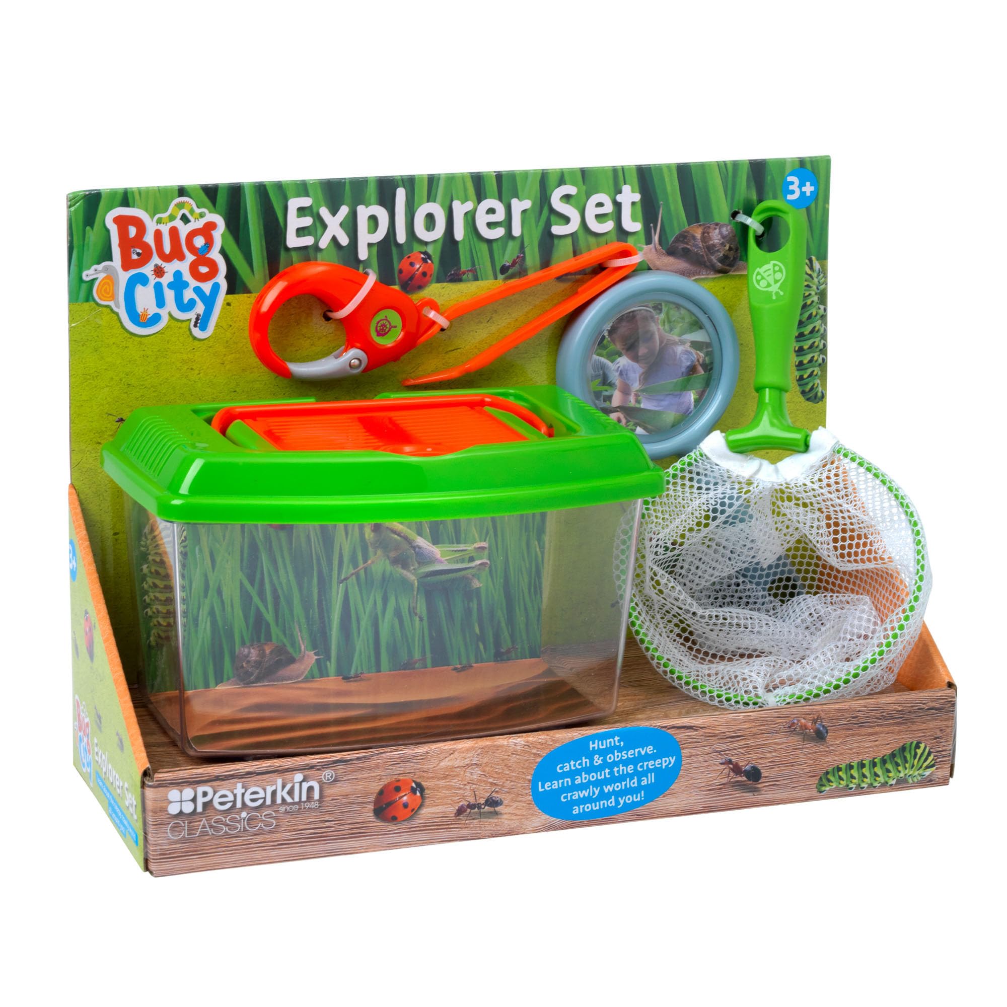 Peterkin Classics | Bug City: Bug Explorer Set - catch and observe bugs with the net, observation box, magnifier, clip and tweezers to learn about the creepy crawly world | Explorer Toys | Ages 3+