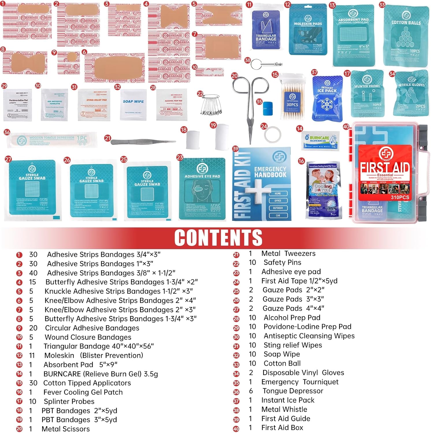 Gevoke Professional First Aid Kit - 310 Piece HardCase Medical Kit for Home, Car, Camping, Travel, Hiking, Truck, Office, Sports, Vehicle & Outdoor Emergencies