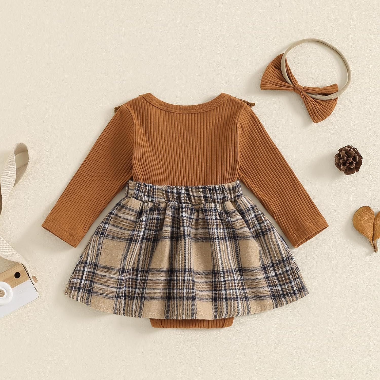 ZAXARRA Newborn Toddler Baby Girl Outfits Ruffle One Piece Romper Holiday Plaid Dress Fall Winter Headband Clothing Sets - Image 5