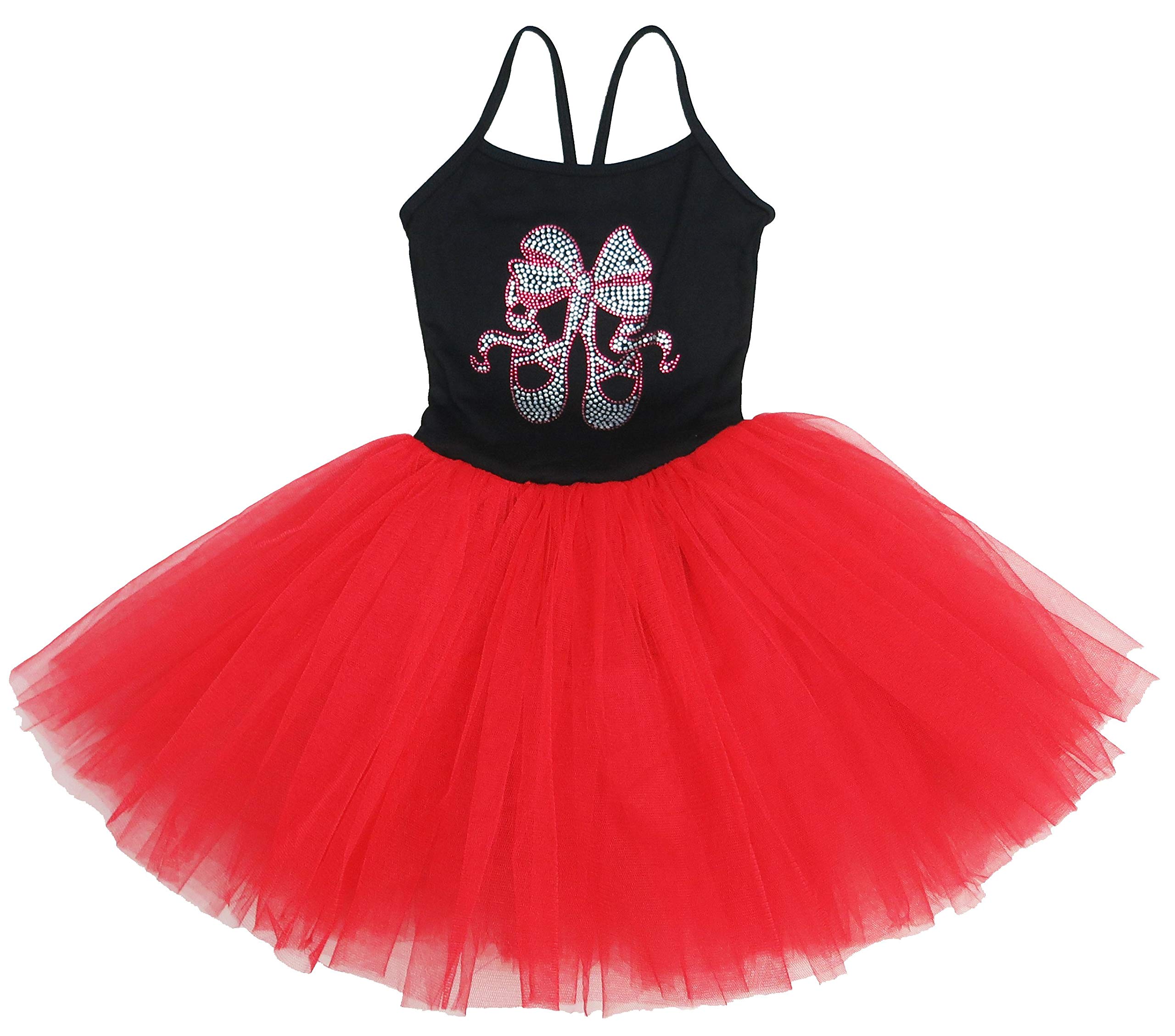 wenchoice Black Red Rhinestone Ballet Shoes Bow Ballet Dress Girl's L(5Y-6Y)