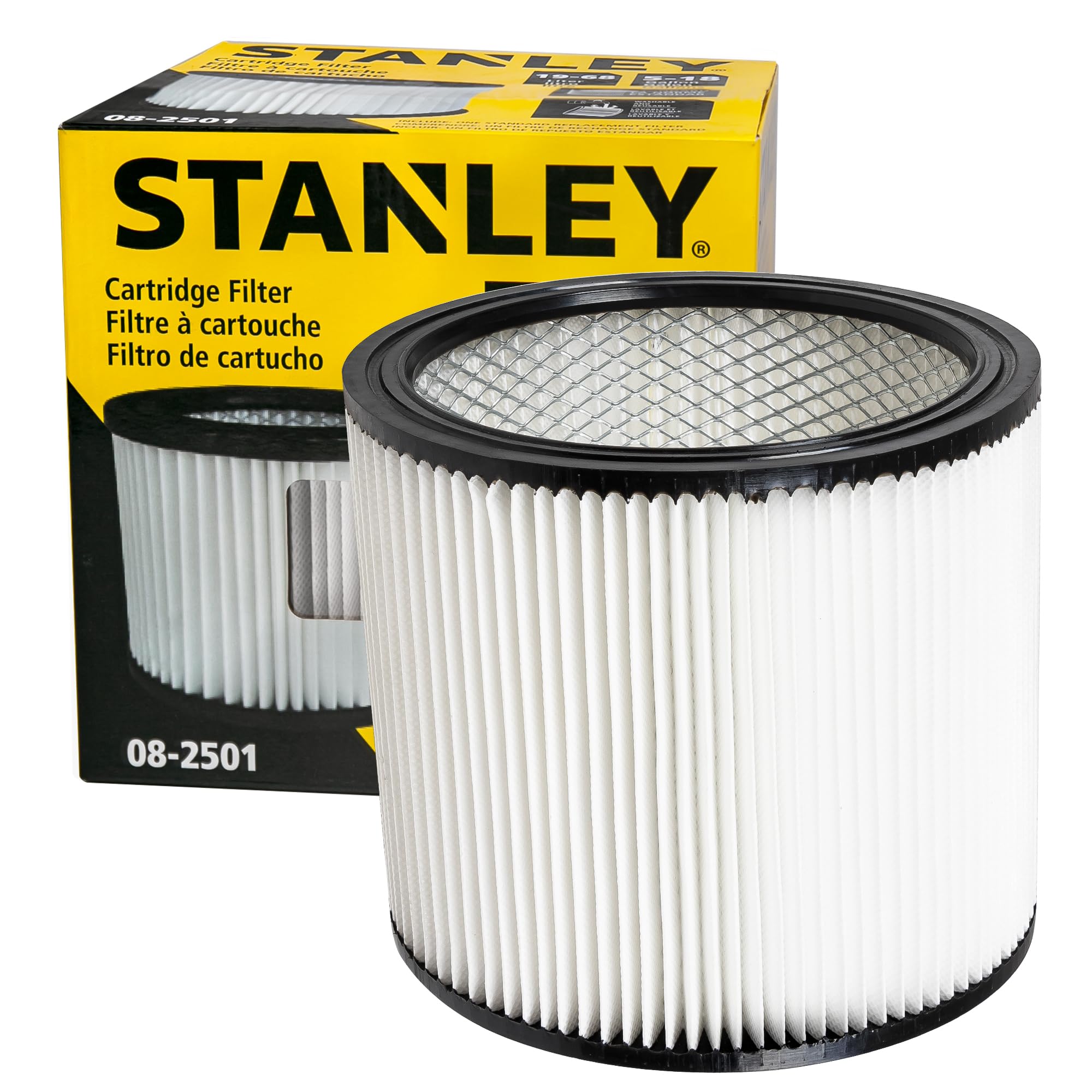 Stanley 08-2501 Cartridge Filter, Fit for Most 5-18 Gallon Wet/Dry Vacuum Cleaners, Compatible with SL18115, SL18115P, SL18116, SL18116P, SL18191P, SL18199P, SL18117, SL18701P-10A, SL18410P-5A