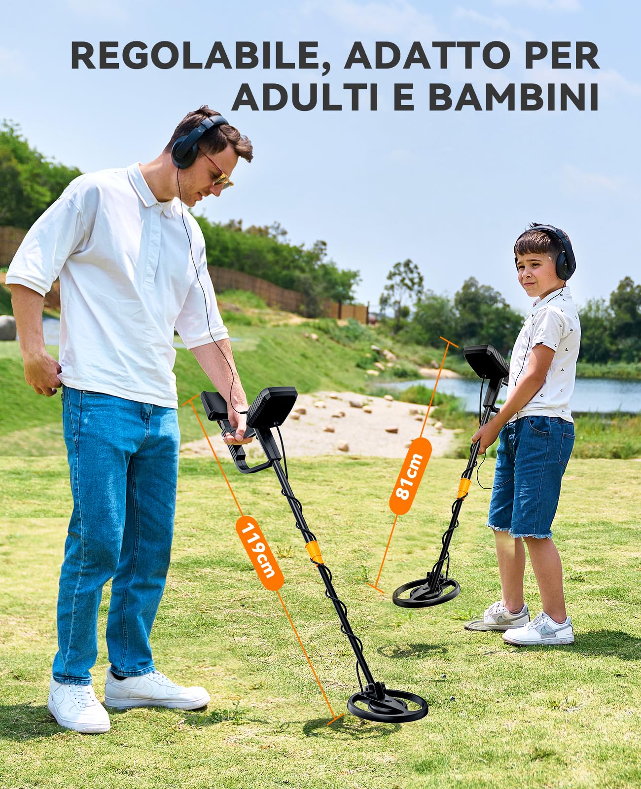 SUNPOW Metal Detector Professionale per Adulti e Bambini Metal Detector Kit Impermeabile per Oro con Display LCD Grande, 4 modalità, Bobina IP68 da 20 cm, Alta Precisione e Stabilità – MD13