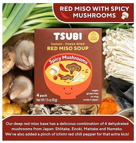 Miniatura 5 de Tsubi - Paquetes de sopa de miso instantánea liofilizada listos para comer sopa vegana a base de plantas importada de Japón deliciosas mezclas de