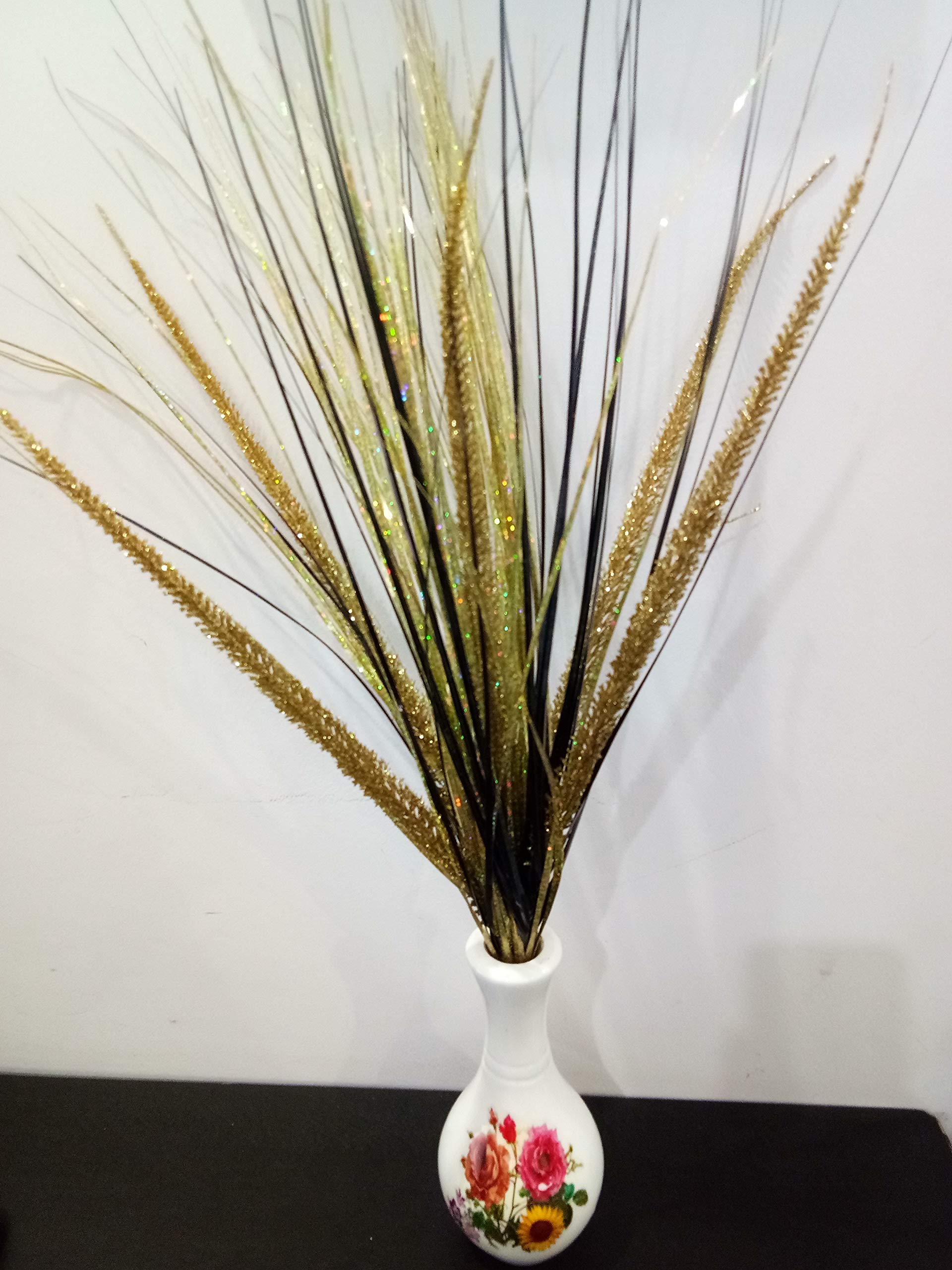 DN Enterprises Artificial Long Dry Golden Flower Bush Sticks for Home Decoration(50 cm Tall, Golden) | Artificial Dracaena Flower Bunch Sticks