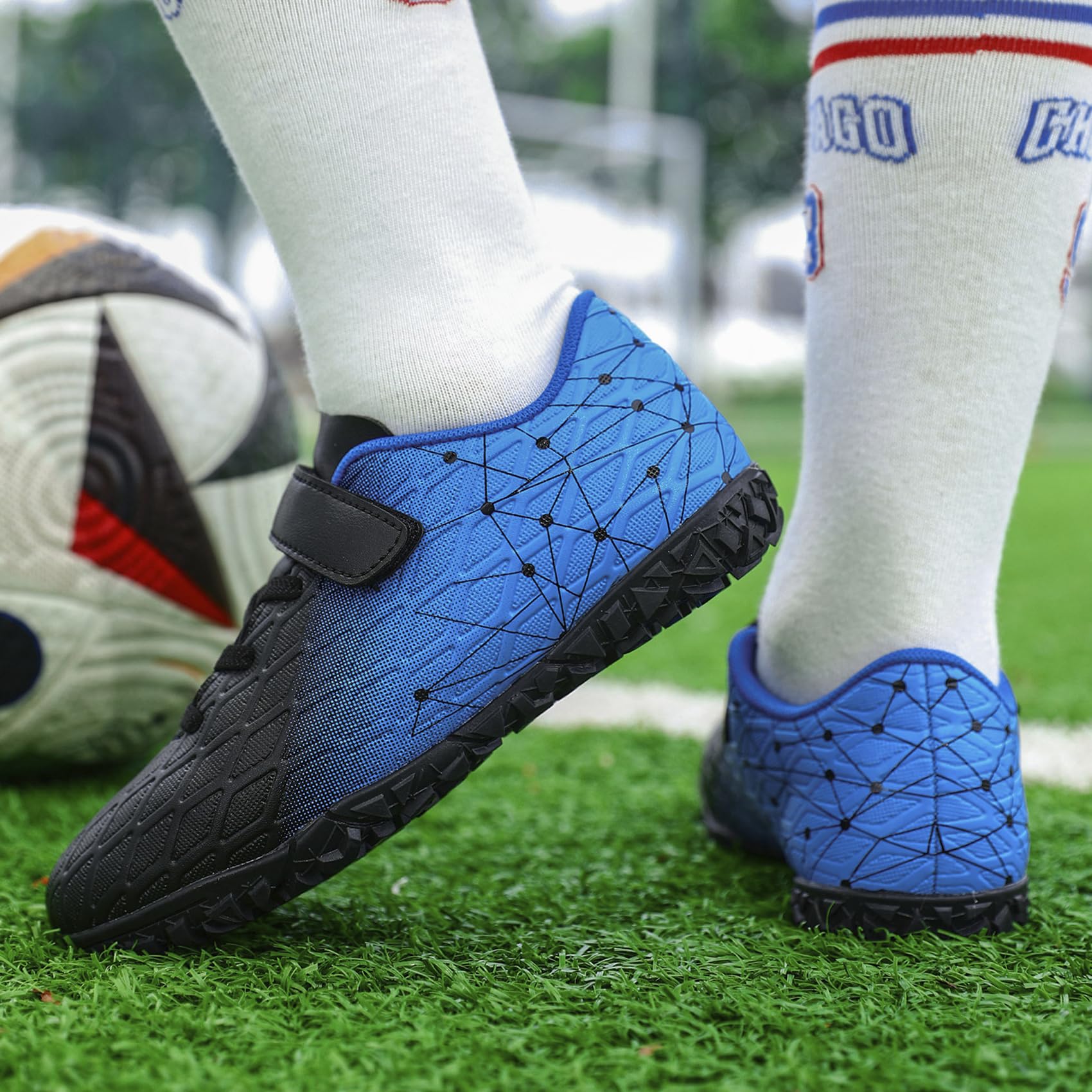PiDaGlobal Scarpe da Calcio Bambini Ragazzi con Tacchetti Bassi Scarpe da Calcetto Futsal e Allenamento per Interno/Esterno - Antiscivolo Junior
