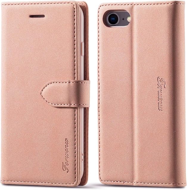 LOLFZ Wallet Case for iPhone 7 iPhone 8 iPhone SE 2020 iPhone SE 2022, Premium Leather Case Card Holder Kickstand Magnetic Closure Flip Case Cover for iPhone 7/8/SE 2020/SE 2022 - Rose Gold