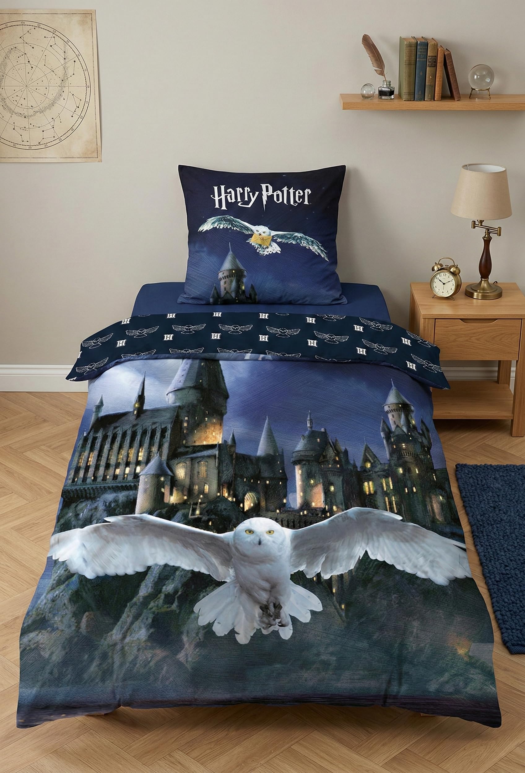 Harry Potter Hogwart Hedwiga Pościel 140x200 + Poszewka 63x63 Miękka Dzieci | Odwracalna pościel jednoosobowa | Miękka mikrofibra | Wizarding World | Nastolatki | Prezent | Do prania w pralce