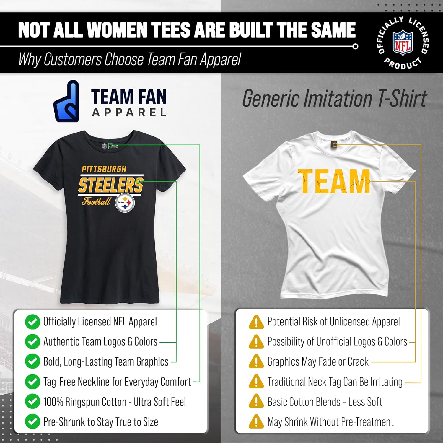 Team Fan Apparel NFL Gameday Women's Relaxed Fit T-Shirt - Rib Neck Contour - Tagless Short Sleeve Tee - Stay Cool & Stylish (Pittsburgh Steelers - Black, Small) - Image 2