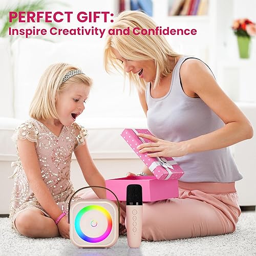 Miniatura 6 de Máquina de karaoke para niños y adultos, altavoz Bluetooth portátil con micrófono inalámbrico, juguetes de karaoke regalos para niñas de 4, 5, 6, 7,