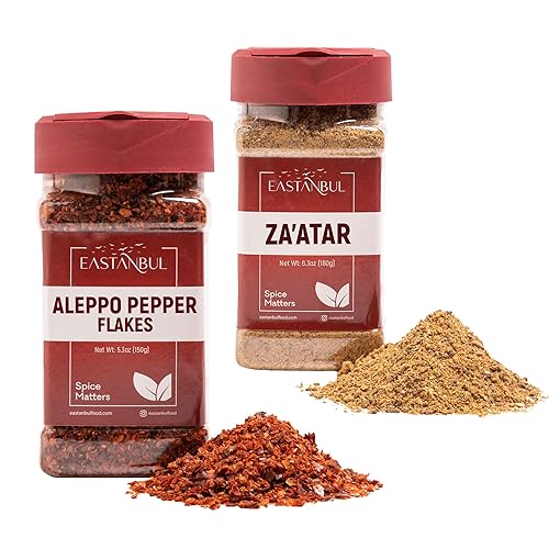 Eastanbul Spice Buddy Aleppo Pepper Flakes 5.3 onzas + Zaatar 6.3 onzas, Spice Combo Gourmet Spice Set de especias trituradas de pimienta Alepo y