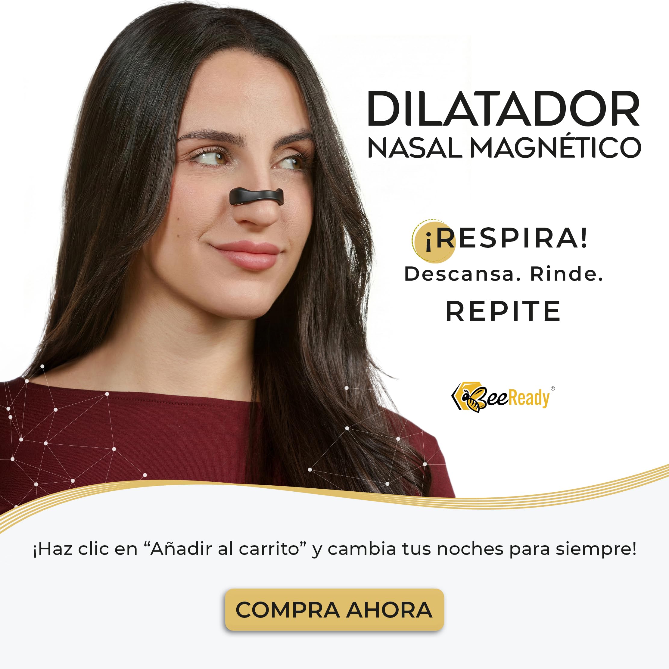Dilatador Nasal Magnético – Tiras nasales magnéticas para dormir, antirronquidos y deportivas – Negro, potentes imanes y TOALLITAS LIMPIADORAS – 60 parches - "30 días"