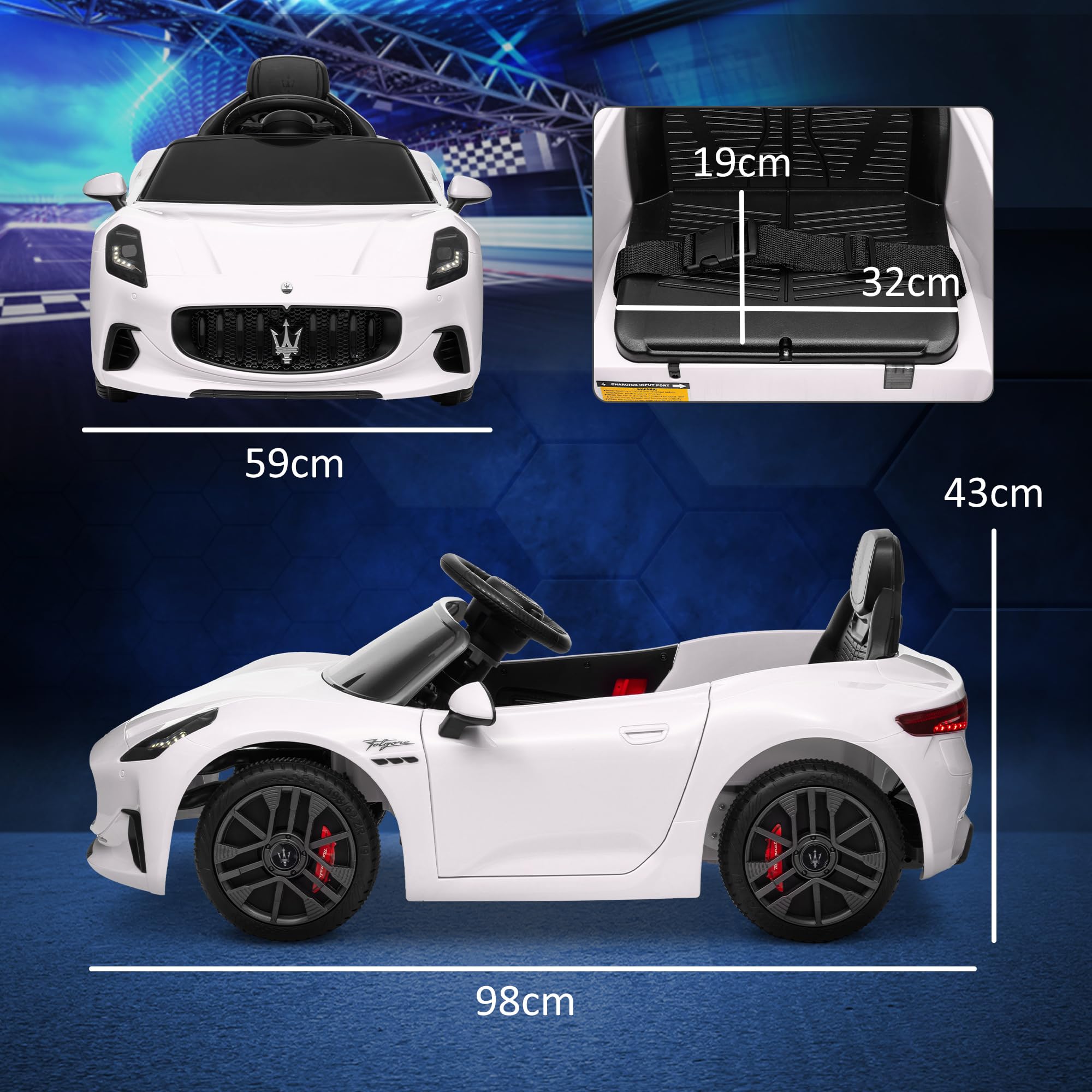 AIYAPLAY Voiture électrique Enfants sous Licence Maserati Gran Turismo Folgore, véhicule électrique 12V avec télécommande 2,4G, phares LED, Musique, klaxon, MP3, Voiture pour Enfants 3 à 5 Ans, Blanc