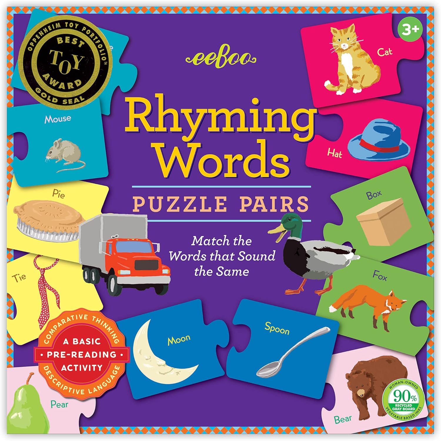 eeBoo: Rhyming Puzzle Pairs, Encourages Critical Thinking Skills in a Fun Way, Perfect for Ages 3 and up, Match The Words That Sound The Same