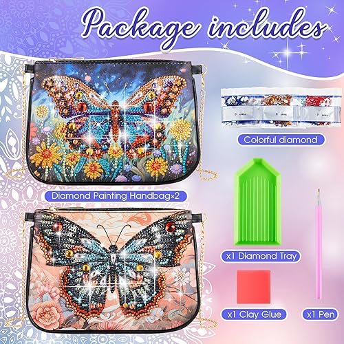 Miniatura 2 de Geyoga 2 piezas de bolso de arte de diamantes de imitación bolso cruzado 5D DIY hombro maquillaje bolsa cadena cuero embrague kits de arte de