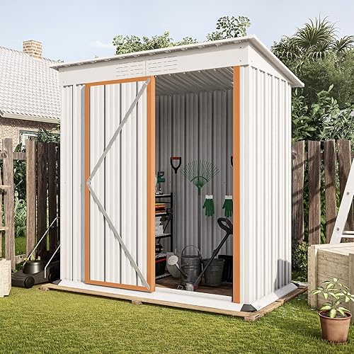 Miniatura 3 de WIILAYOK Cobertizo de almacenamiento al aire libre de 5 x 3 pies cobertizo de jardín de metal galvanizado con puertas con bloqueo cobertizo de