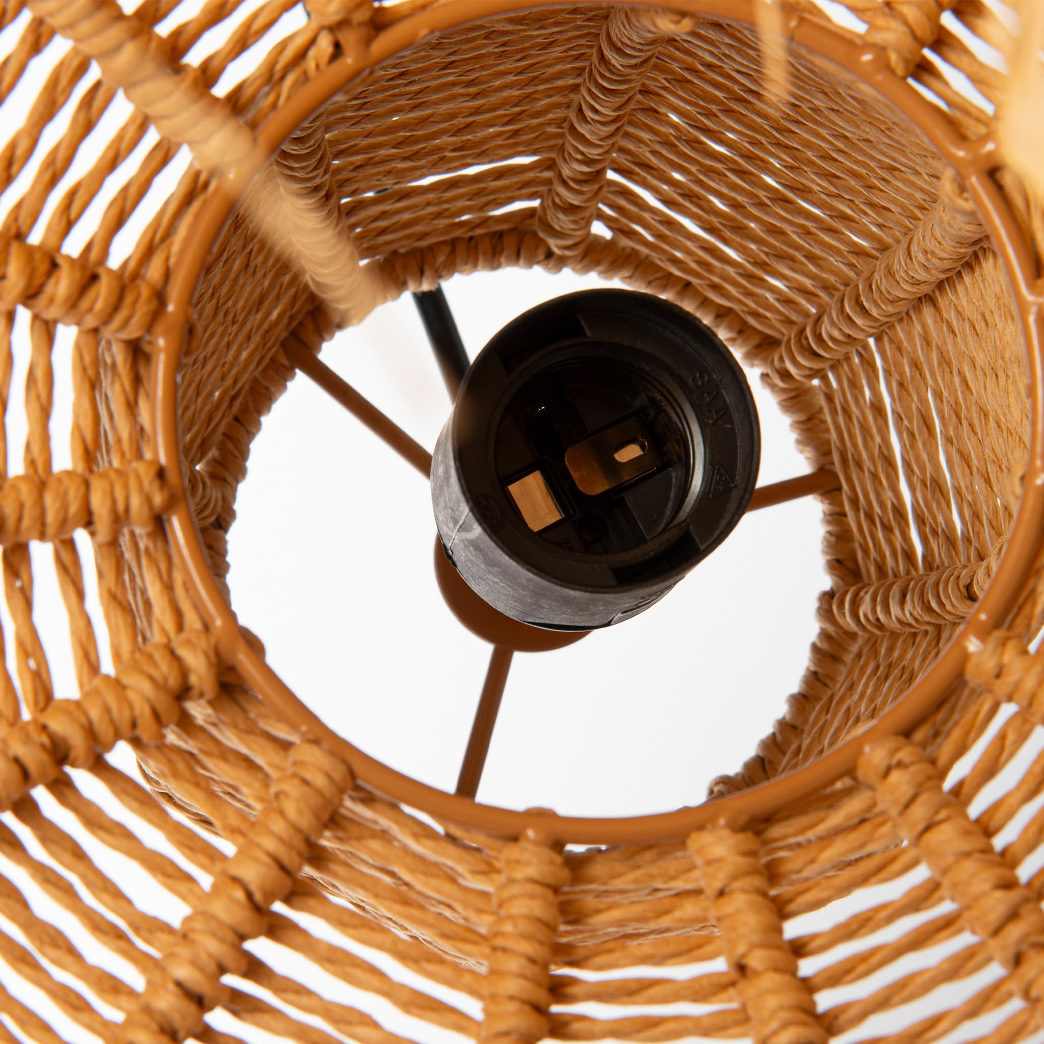 Alpinaluz Lámpara Colgante Rafia Natural D60 cm E27 con Flecos | Cable ajustable 130 cm, estilo boho mediterráneo y pantalla artesanal para salón, comedor o dormitorio