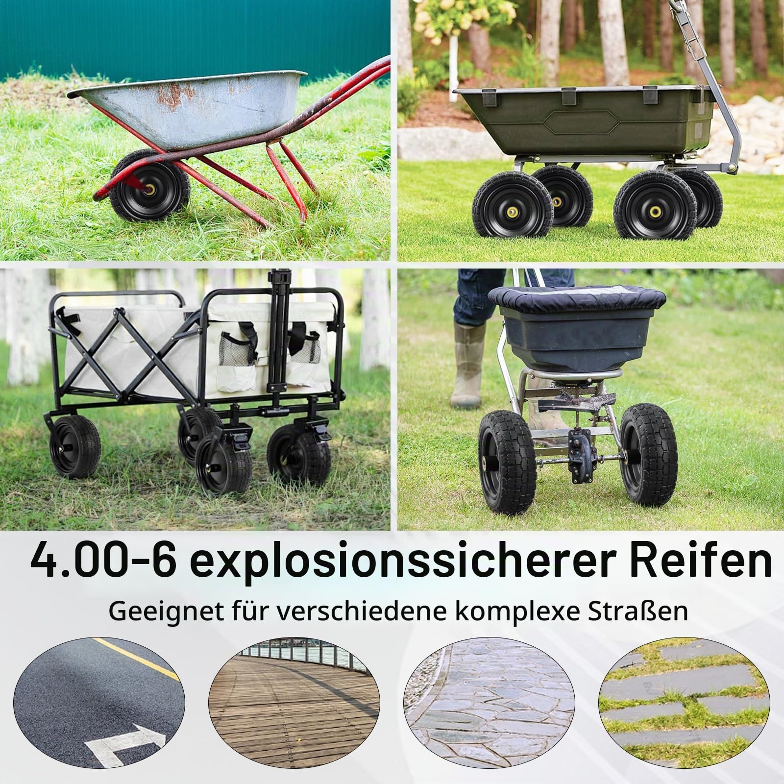 [2er-Pack] 13-Zoll-Pannensichere Reifen für Schubkarre Reifen, 4.00-6 Vollreifen 5/8 Zoll Achsbohrung, 3,2-Zoll-Breitreifen Vollgummireifen für Schubkarren Gartenkarren Sackkarren Gorilla Cart