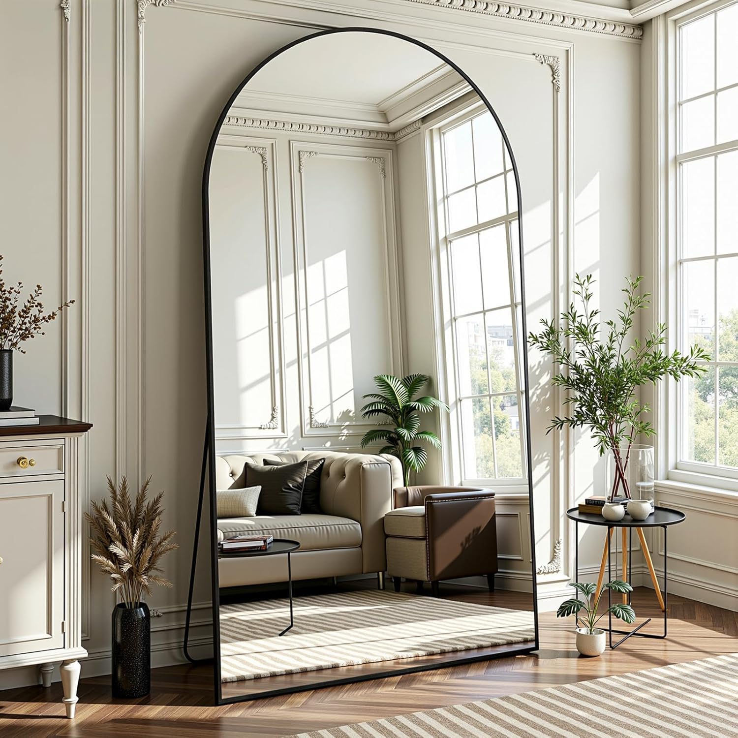 Full Length Mirror 90" L x 46" Full Body Standing Mirror for Bedroom, Living Room, Gym, Dorm - Shatter-Resistant & Easy Assembly, Arched Style Black - Image 2