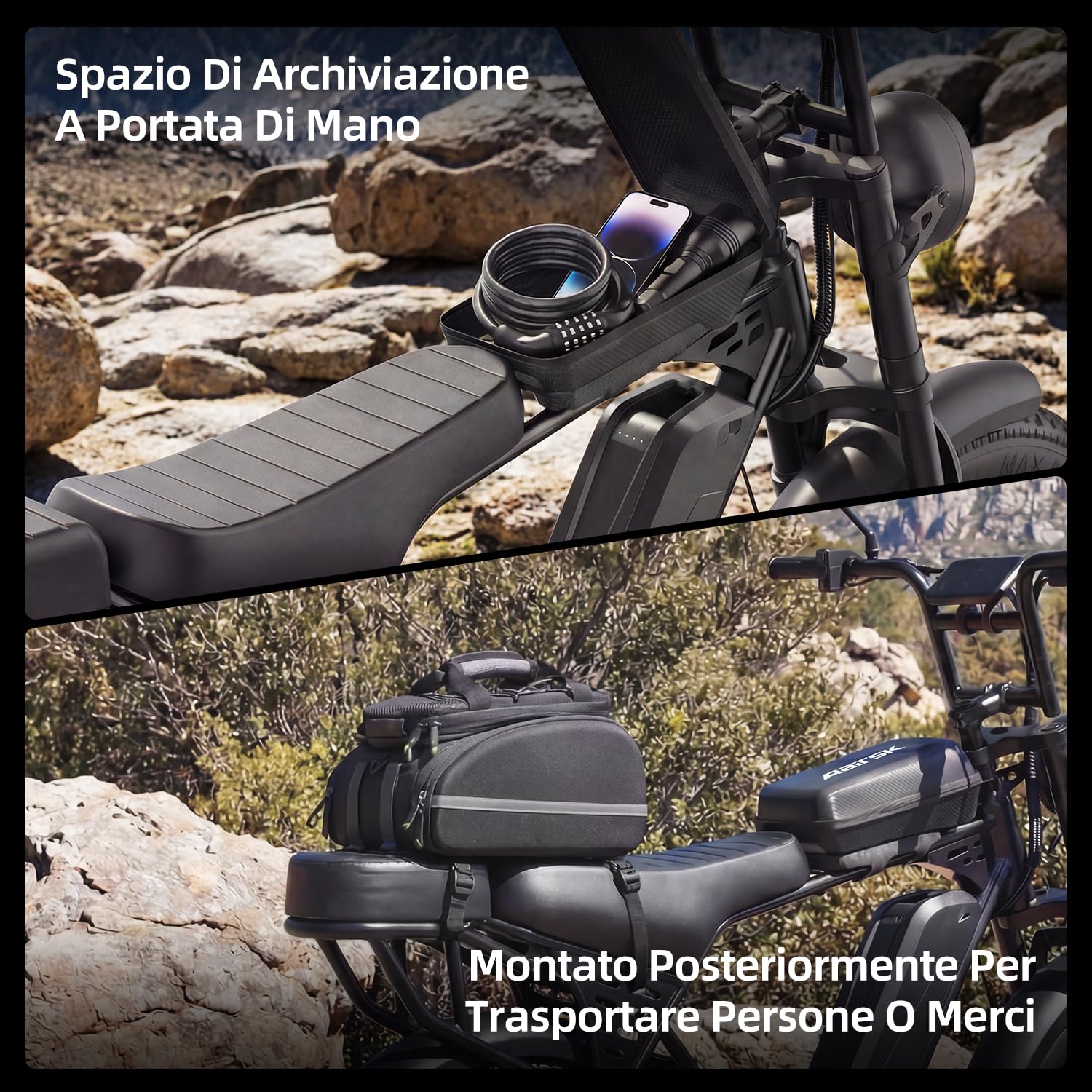 X5 Bicicletta elettrica per adulti, 20 x 4 Fat Tyre Mountain bike con autonomia di 80 km e batteria removibile 48 V 15 Ah, motore 250 W, 25 km/h, bicicletta elettrica da fuoristrada con borsa
