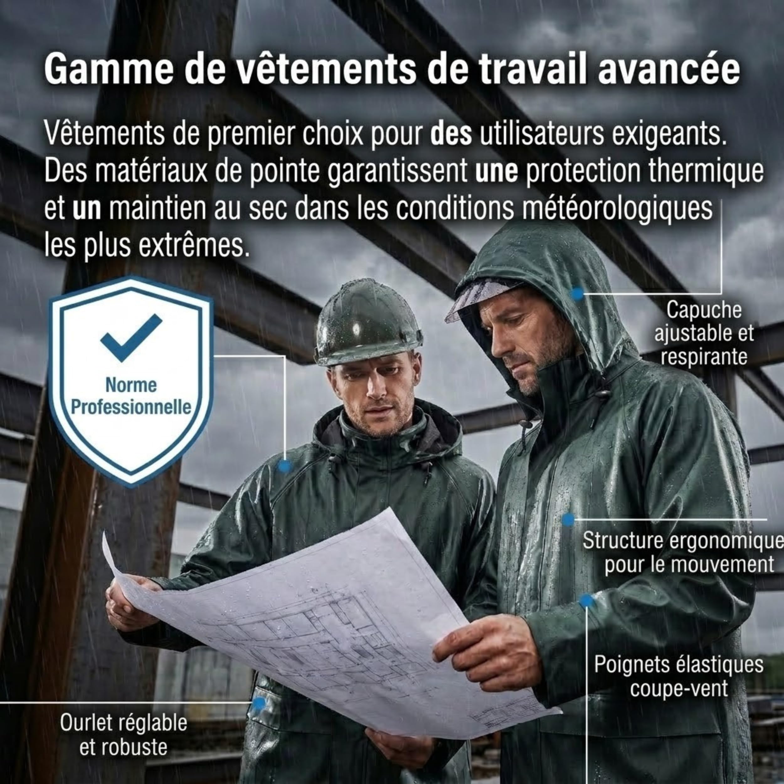 NEO TOOLS Veste de pluie pour hommes avec capuche ou set de pluie avec pantalon de pluie, taille M-3XL | Imperméable EN 343, tissu PU+PVC, 310g/m2, coutures collées, décapage à l'abri de l'eau