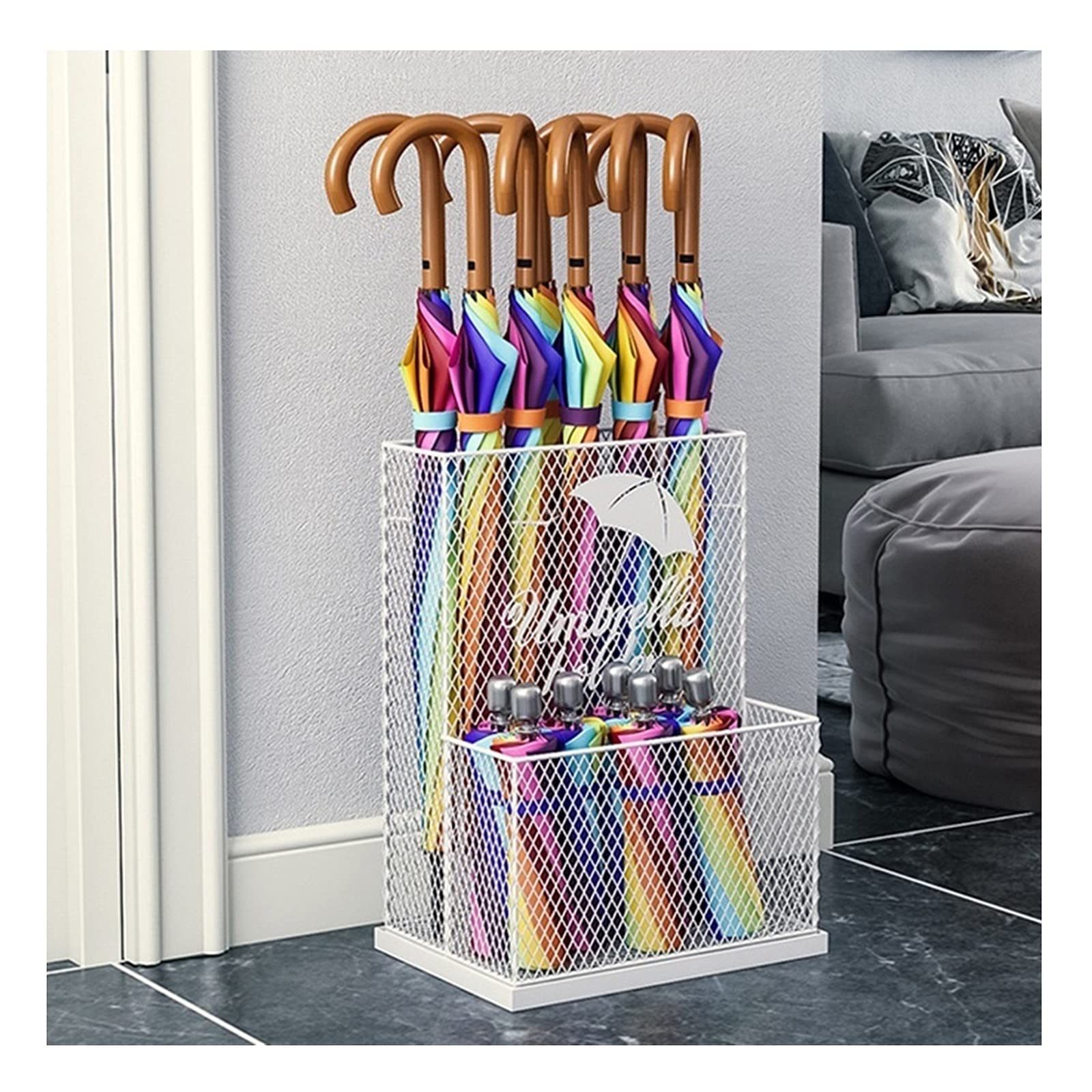 Porte-parapluies grande capacité blanc anti-humidité pour stocker les modèles courts et longs