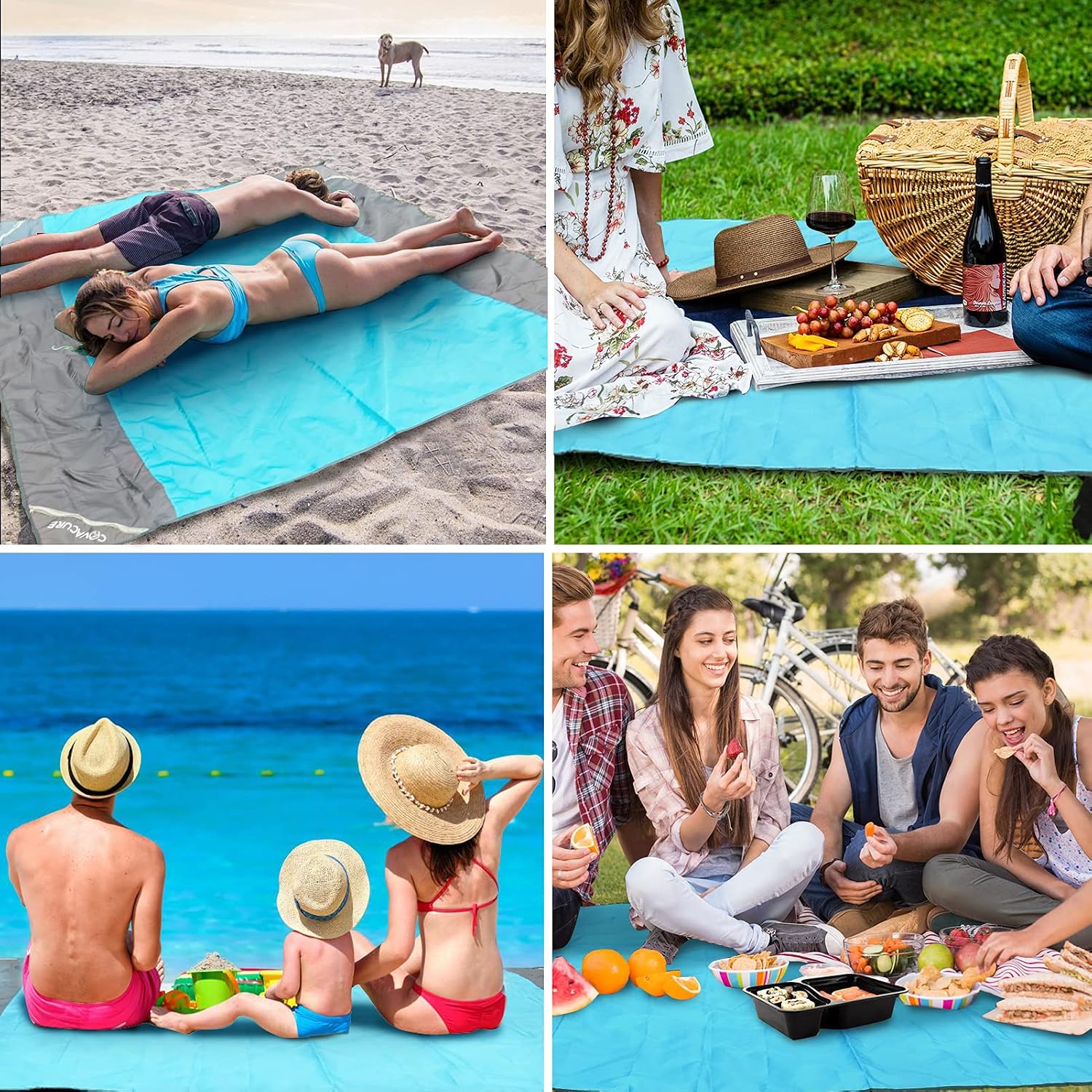 covacure Extra Large Beach Blanket Sandproof Waterproof - 108"x85" for 7-8 Adults, Oversized Portable Beach Mat with Zipper Pockets, Lightweight Durable Outdoor Accessories for Beach, Camping, Travel