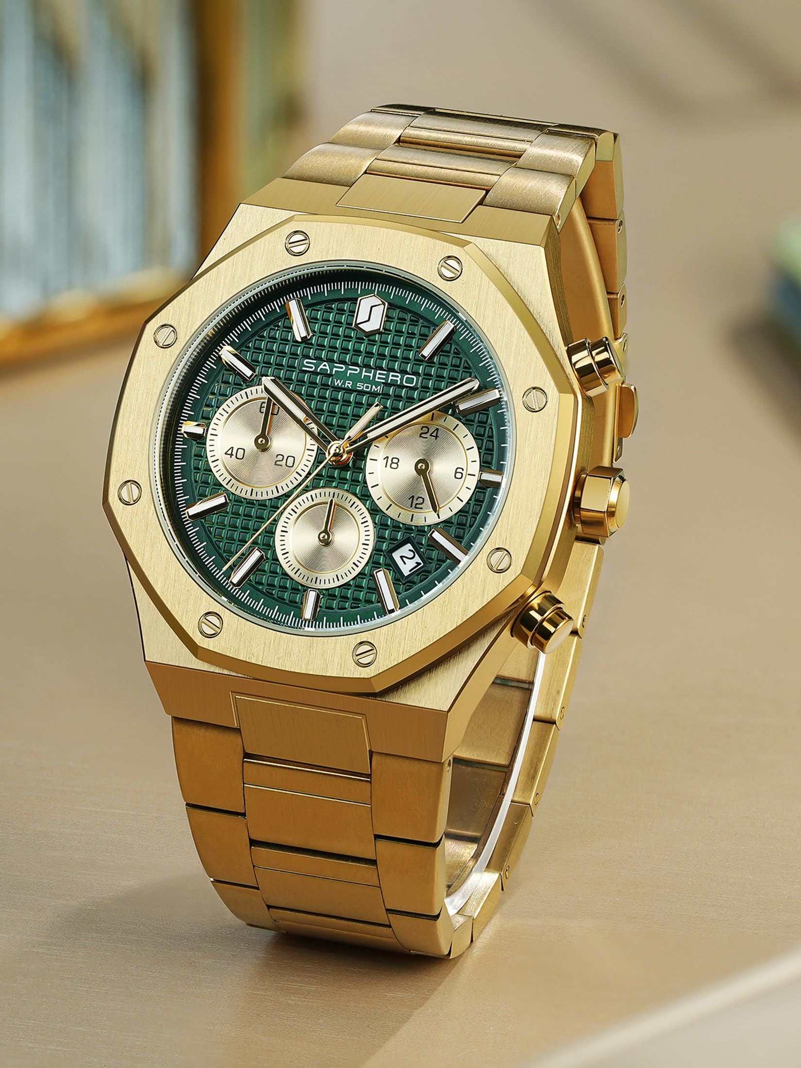 SAPPHERO Herren Uhren Luxus 50M Wasserdicht Armbanduhr für Männer Geschäftlich Datum Sport Zeit Mode Stahlband Uhr Geschenk für Männer
