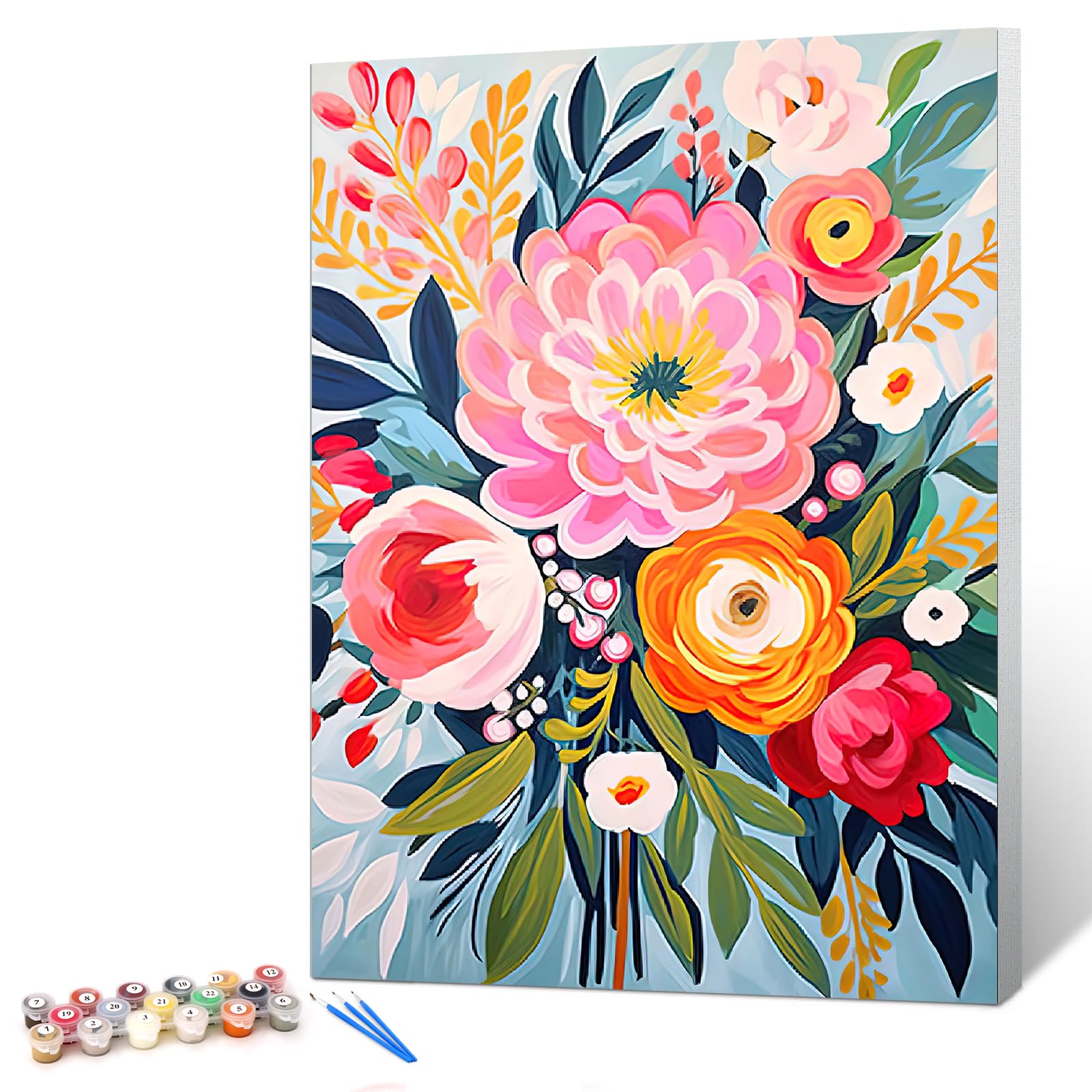 gelrovaled Dipingi con i Numeri per Adulti, Kit di Pittura acrilica Adulti Principianti Facile su Tela, Decora la casa Regalo,con Vernici e pennelli, 30 x 40CM, Con cornice (Flower 03)