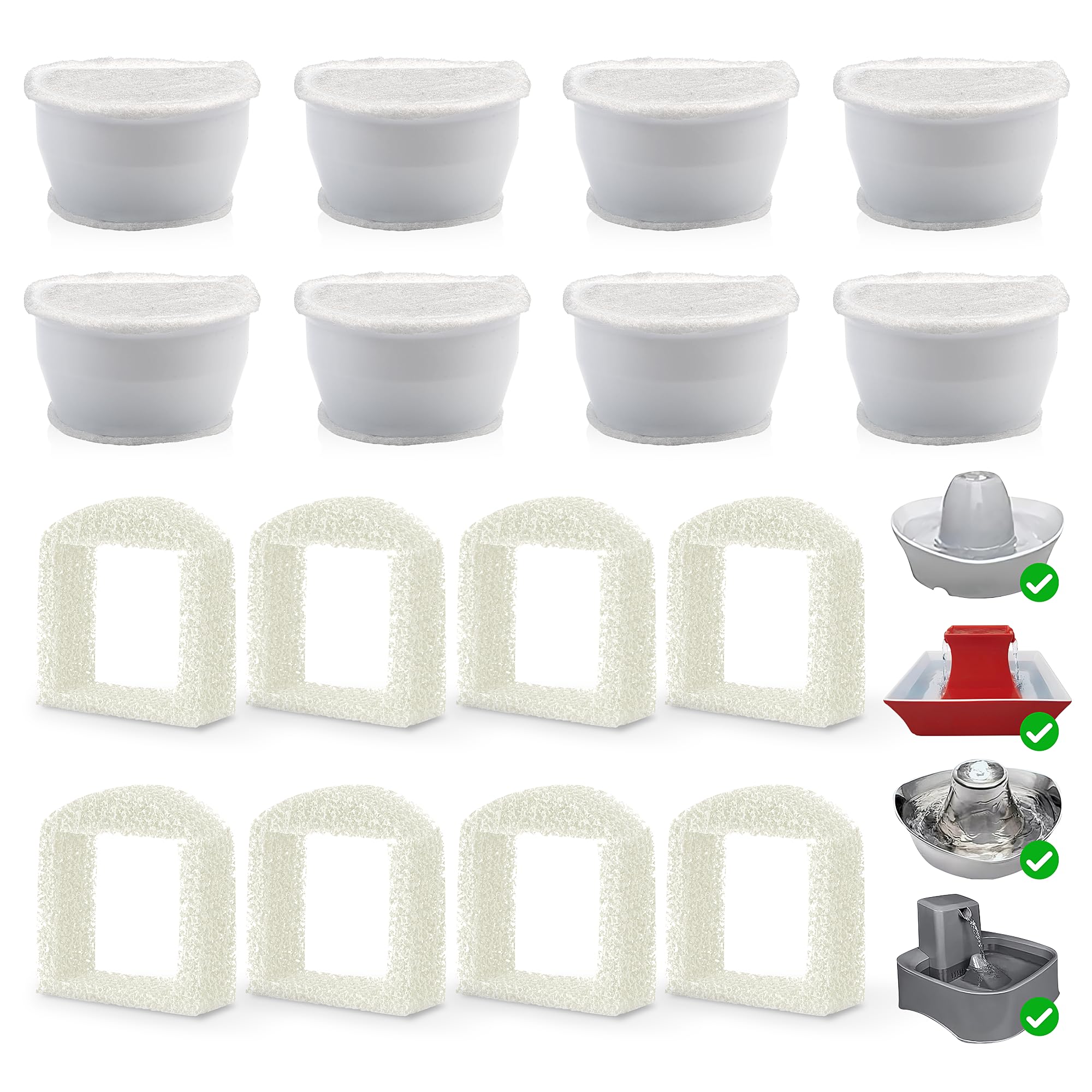 Cat Fountain Replacement Filter for Drinkwell, 8 Pieces Replacement Filter Drinking Fountain Cats & 8 Pieces Pre Filter Foam, Cat Fountain Replacement Carbon Filter for Avalon Pagoda Gallon Sedona โ image 1