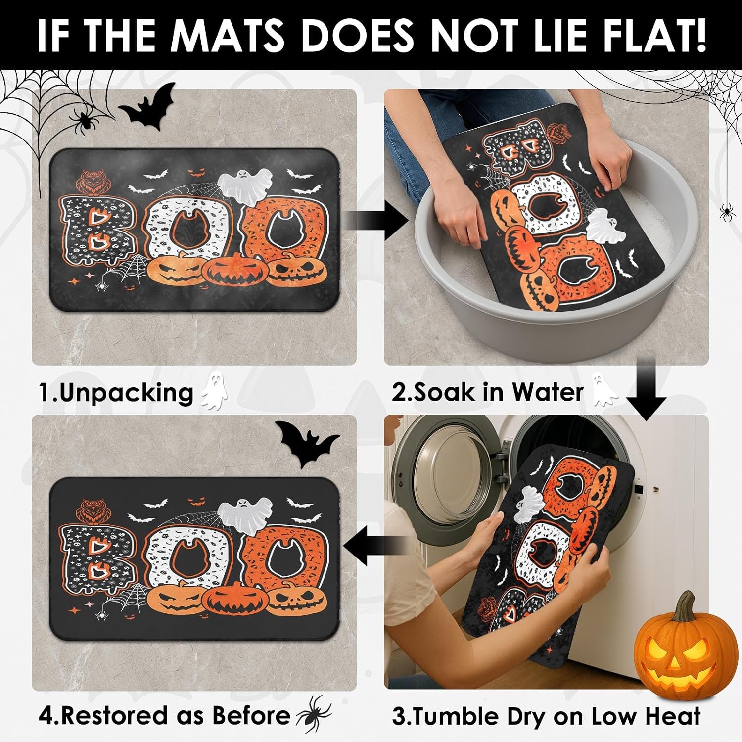 Arttown Halloween Bathroom Sets with Shower Curtain and Rugs, Orange