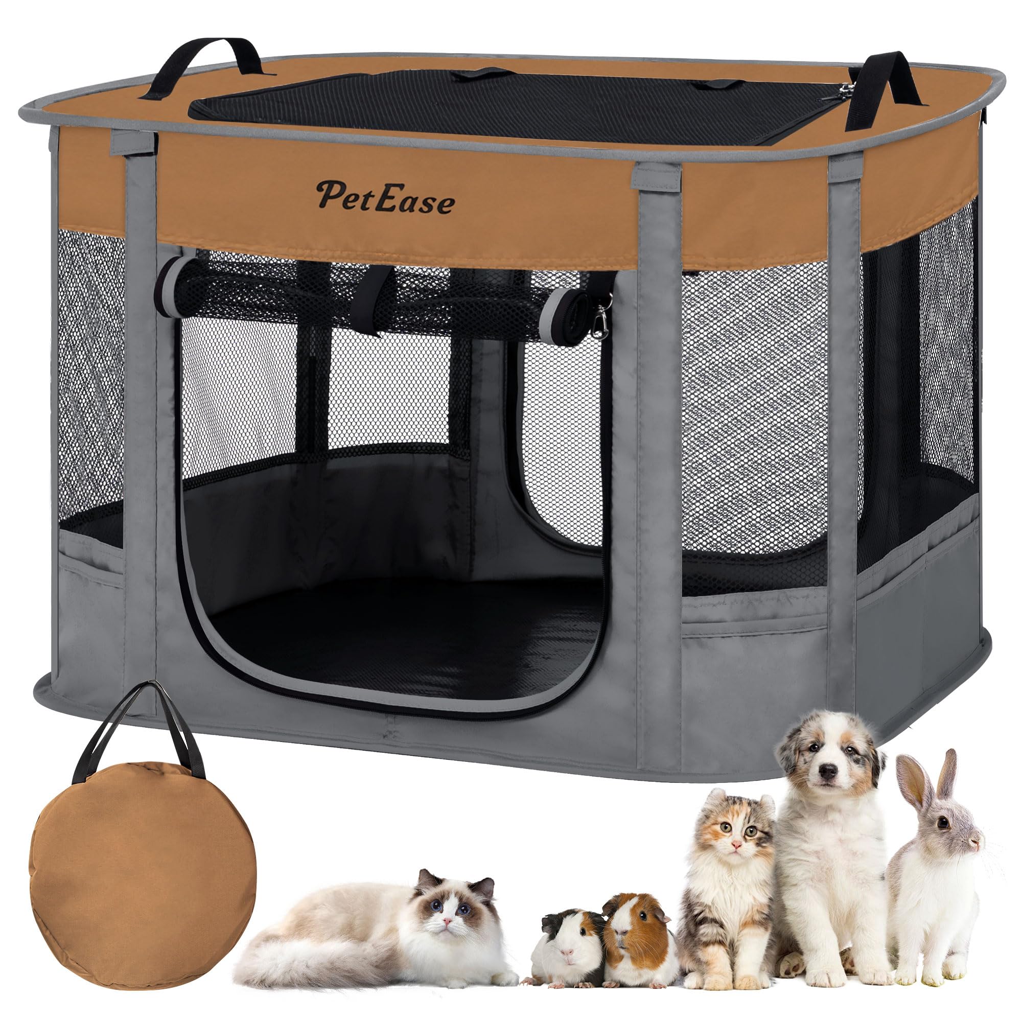 PetEase Portable Cat Playpen Dog Crate, Foldable Pet Cage for Rabbit Puppy Hamster, Indoor/Outdoor Cats Enclosure Cages Tent