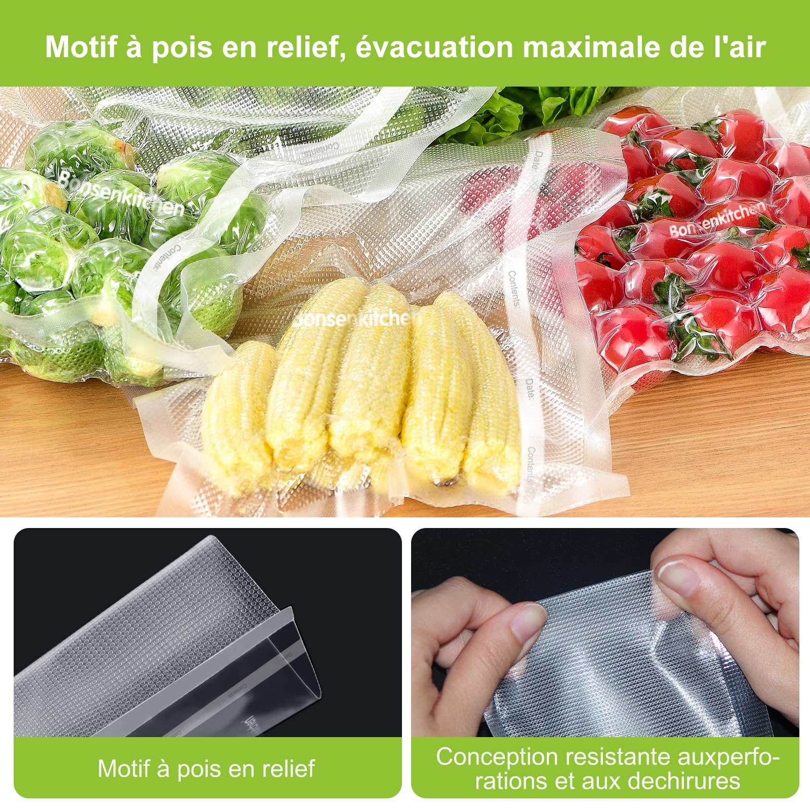 Bonsenkitchen Kit d'aspiration professionnel noir Aspirateur à vide haute performance 15L/min Lauréat du test Très bon Technologie Globefish + 2 rouleaux de film sous vide 28cm×6m sans BPA