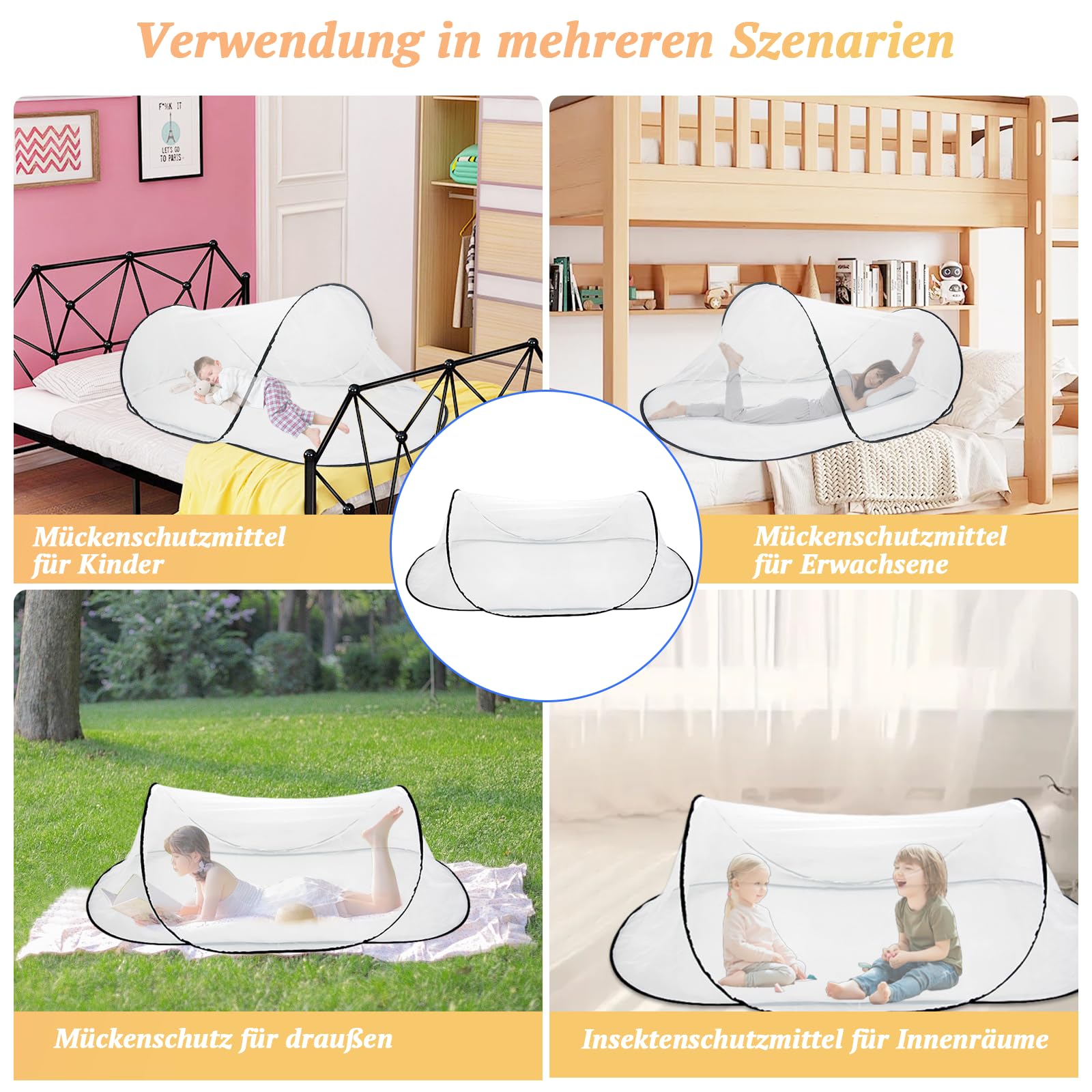 Zanzariera pieghevole, 200 x 80 x 56 cm, tenda da campeggio portatile, protezione dagli insetti per viaggi e attività all'aperto, zanzariera da viaggio