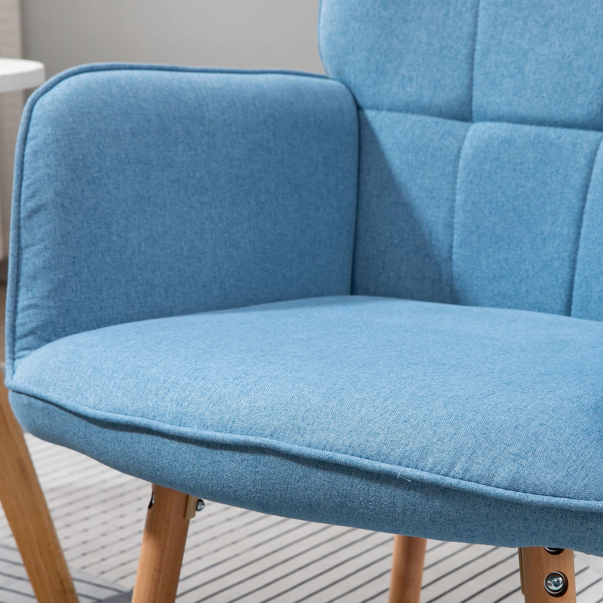 HOMCOM Sillón de Salón Moderno Butaca con Respaldo Alto 71x76x101 cm Azul | Butaca de Dormitorio, Reposabrazos, Tela de Lino, Patas de Madera, para Sala de Estar