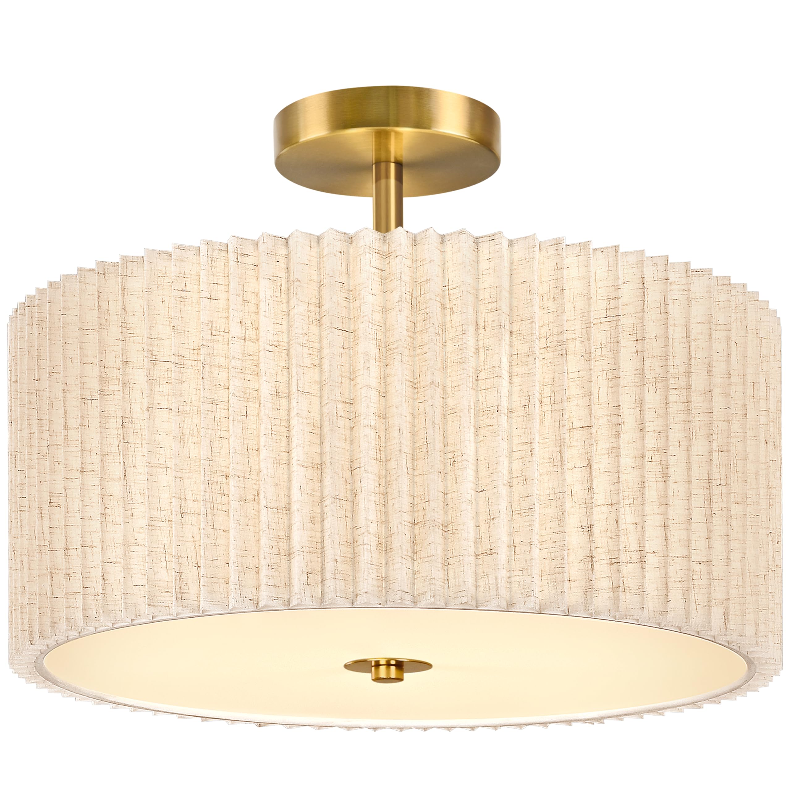 Bagood 3-Light Semi Flush Mount Lights Fixture Drum Ceiling Light with Pleated Fabric Shade Gold Semi Flush Mount Ceiling Lights 16 Inch Close to