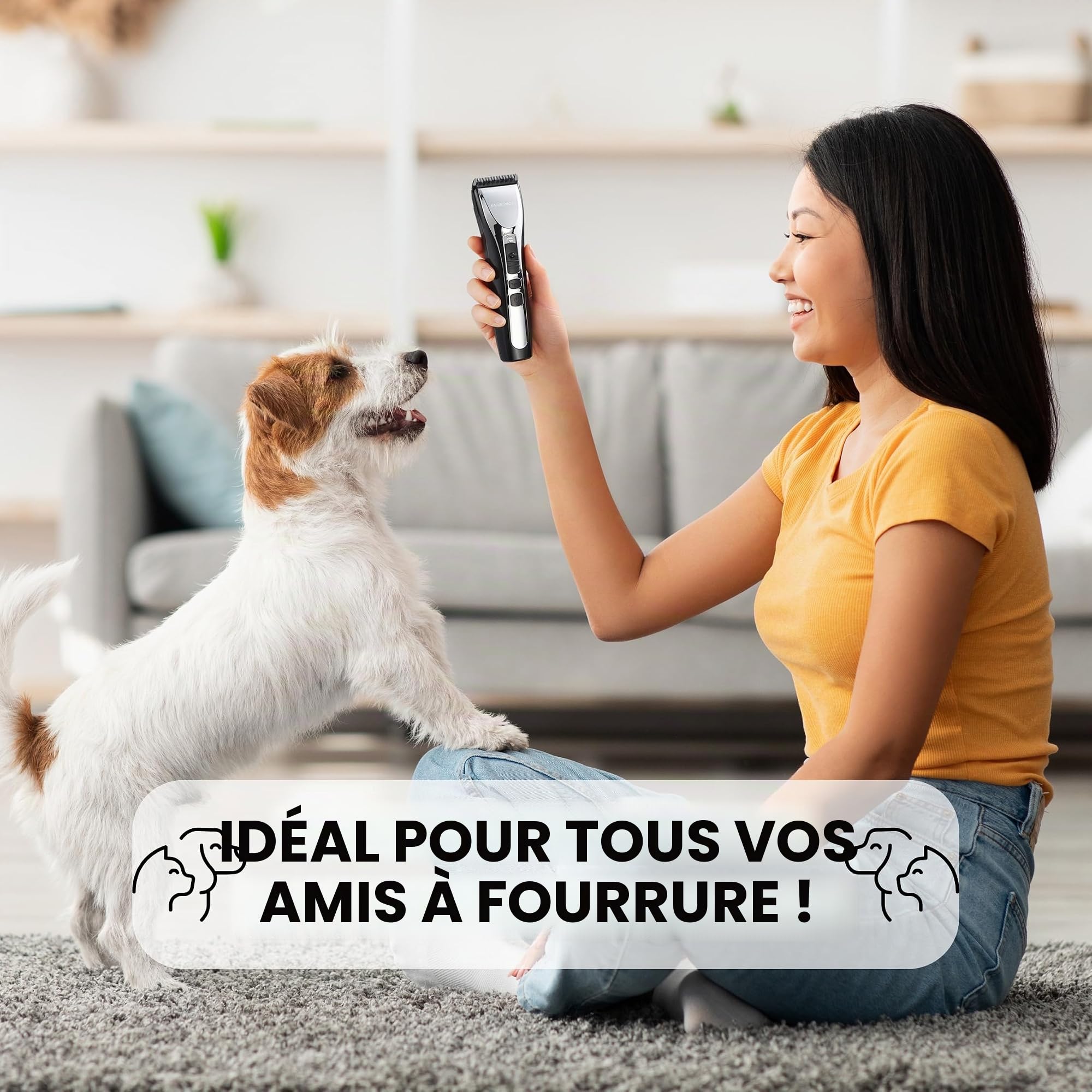 BarberBoss Tondeuse professionnelle à poils épais, kit de toilettage pour chien, tondeuse pour chien sans fil, tondeuse pour chat à poils durs QR-9086