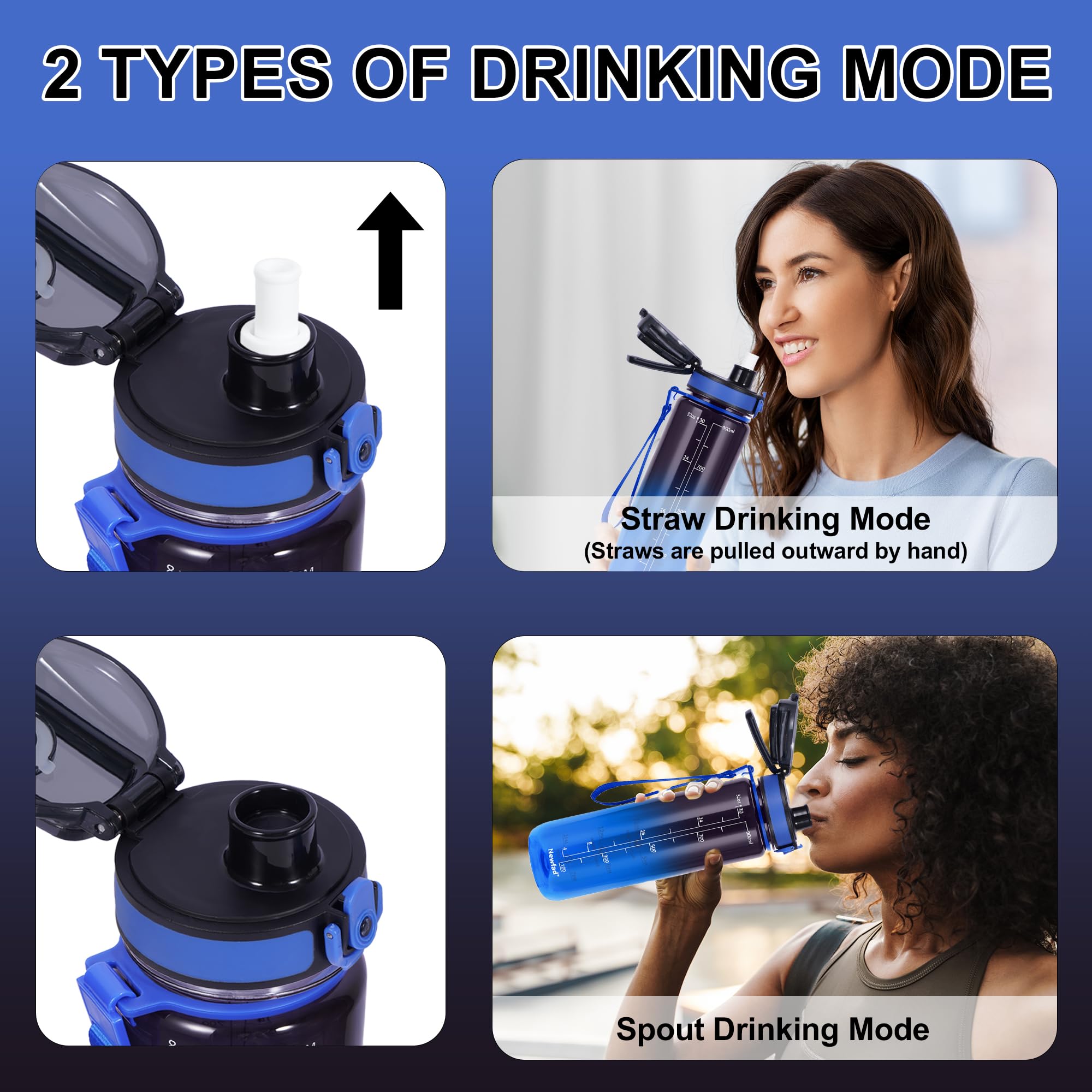 Motivierende Wasserflasche 907 Ml – Mit Zeitmarkierung, Tritan BPA-frei, Abnehmbarer Strohhalm