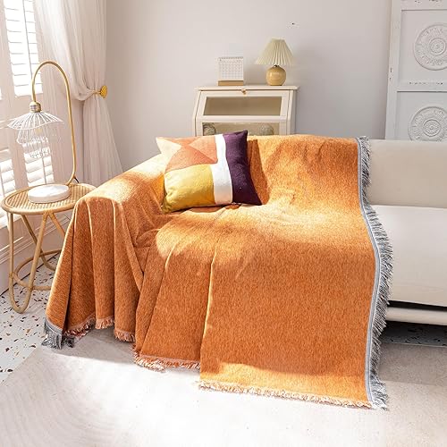 Miniatura 8 de VClife - Funda para sofá de 2 o 3 plazas o modular, de felpilla, antideslizante, bohemia, lavable, apta para perros, con borlas, caramelo, 71 x 134