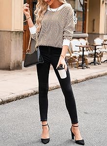 Dokotoo Women's Crewneck Cute Sweaters 2024 Striped Colorblock Fall Winter Knitted Pullover Tops