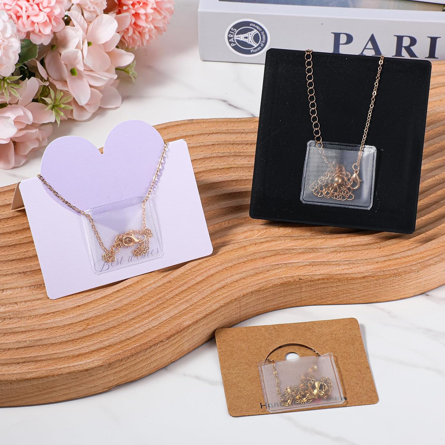 100 PCS Necklace Chain Adhesive Pouch for Necklace Display Cards, Clear Self-Adhesive Necklaces Chains Pockets Necklaces Chain Earring Jewelry Holder Bags for Selling Storage Hold Loose Chains Jewelry