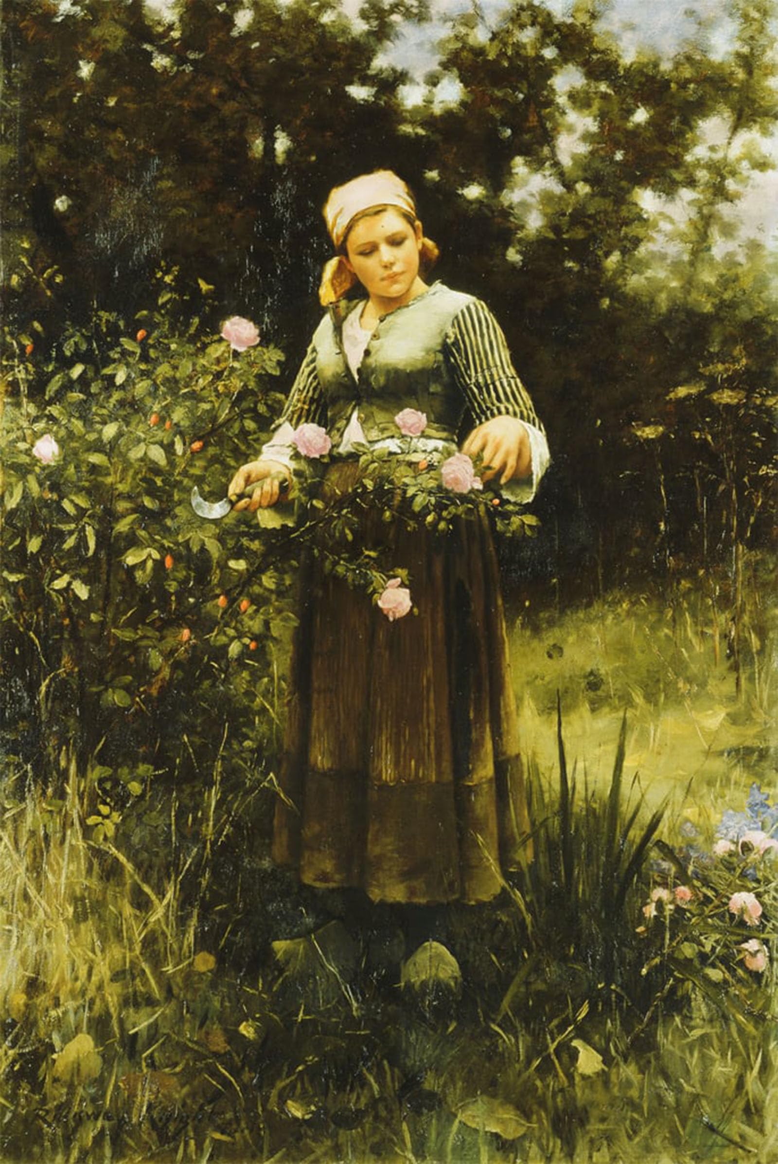 SERENDIPITP Retro Picture Poster Wall Art Pictures Painting Gathering Roses by Daniel Ridgway Knight Wall Art Canvas Print for Wall Decor 60x90cm