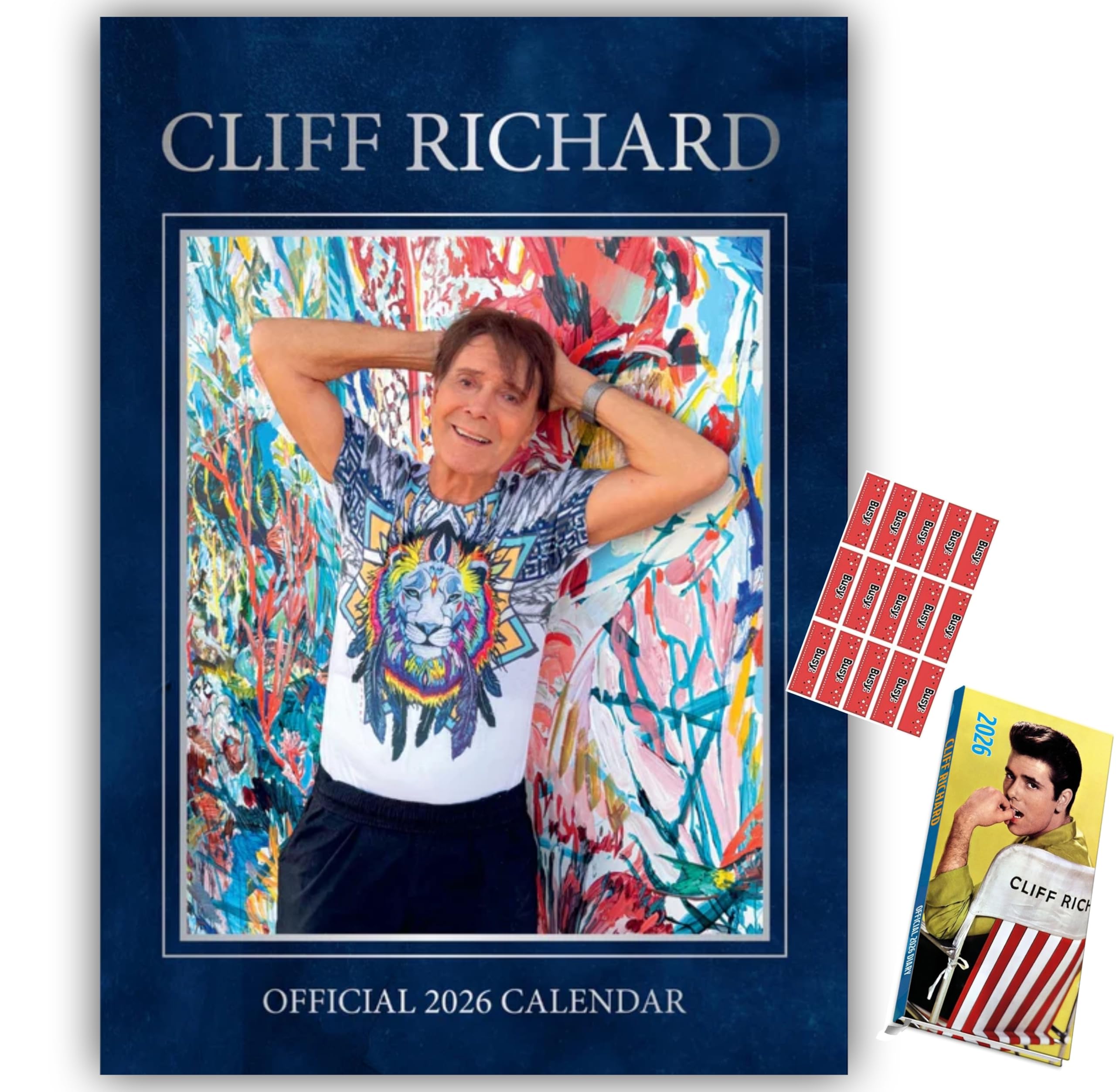 Cliff Richard Calendar 2026 A3 Calendar & Slim Diary Bundle Gift Set Present with Free Organising Stickers