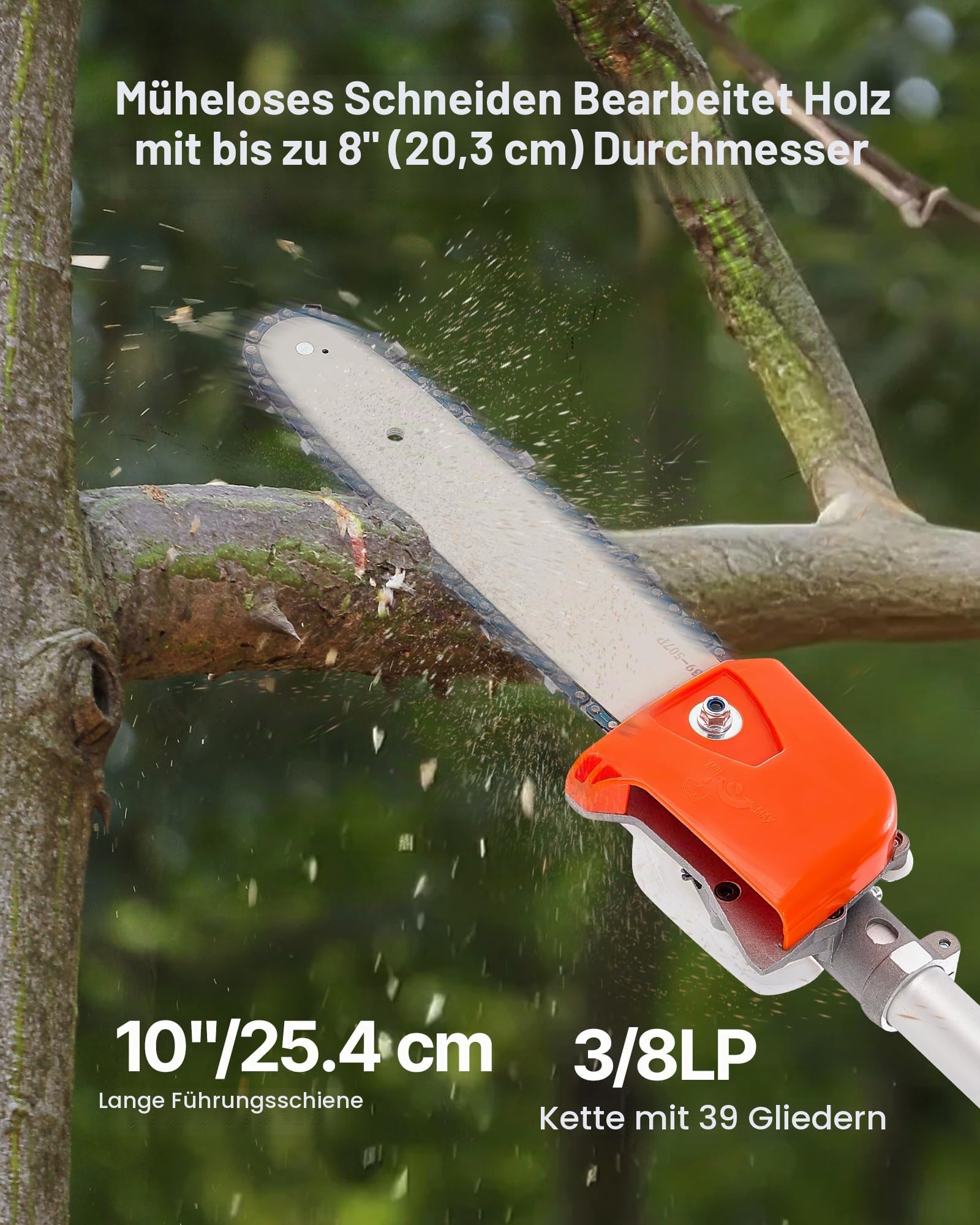 VEVOR Benzin-Hochentaster, 43ccm Hubraum 2-Takt Motorsäge, Teleskopsäge mit 2,08–3,58 m ausziehbarer Stange, 25,4 cm Schwert, 850 ml Kraftstofftank, für kraftvolles Sägen in hohen Baumkronen