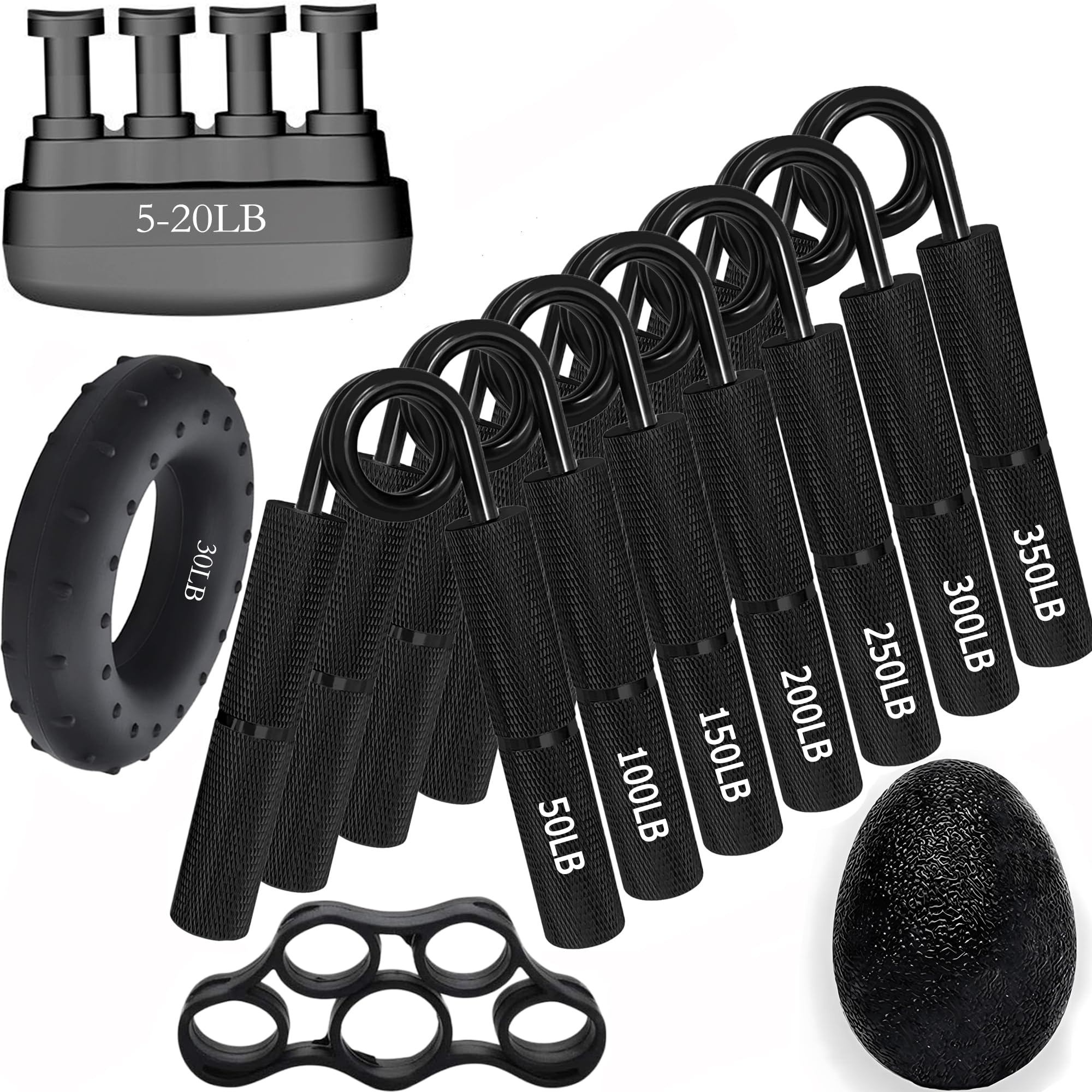 WANSPOORTS Black Metal Grip Strength Trainer,Hand Grips Kit(11Pack),No Slip Hand Extension Exerciser,Wrist Forearm Strengthener with Grip Tape for Strength Training,Exercise