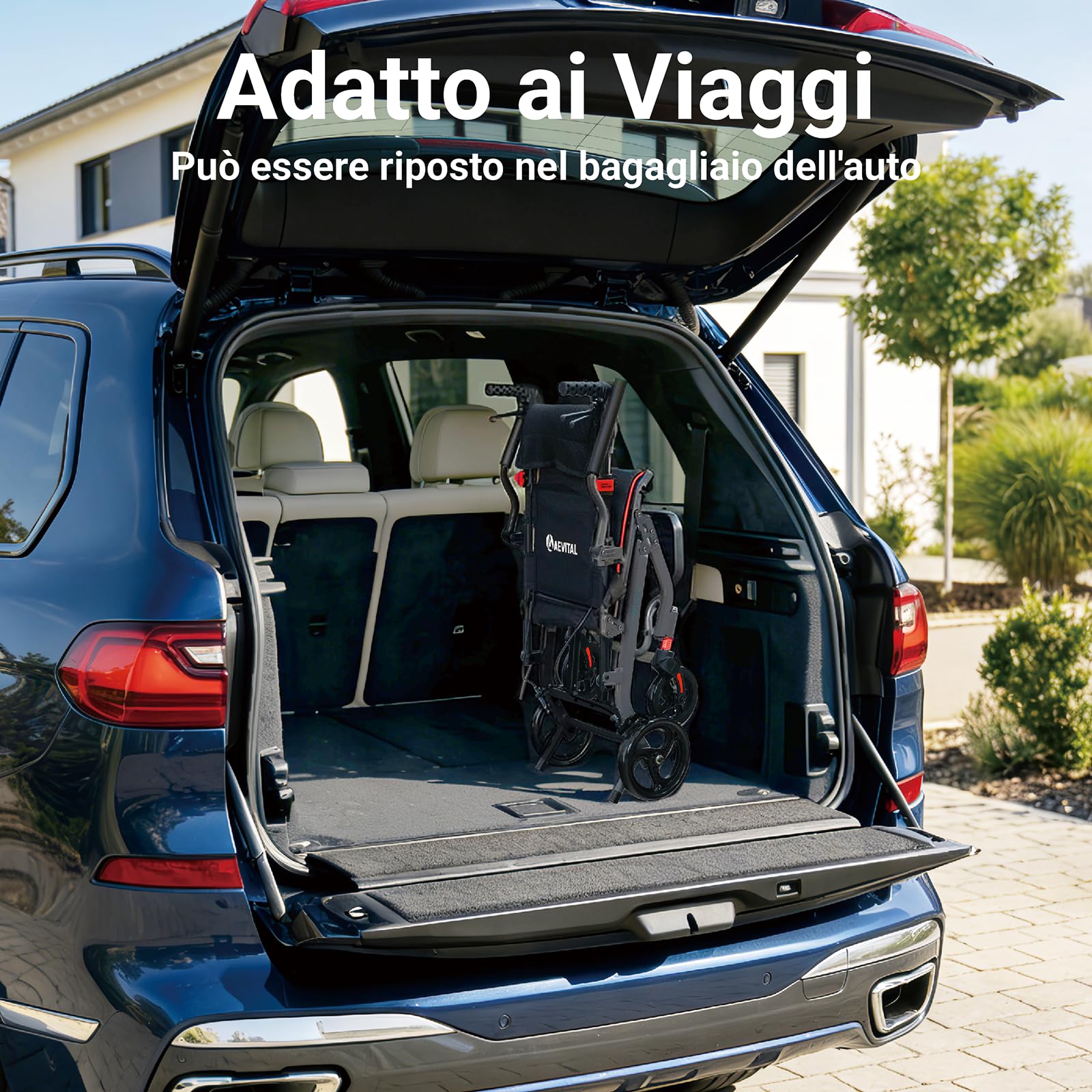 Sedia a Rotelle Pieghevole Sedia a Rotelle Trasporto Stretta Sedia a Rotelle pieghevole super-leggera da transito in alluminio per Disabili e Anziani Ergonomia Portata Massima 100 kg (Nero)