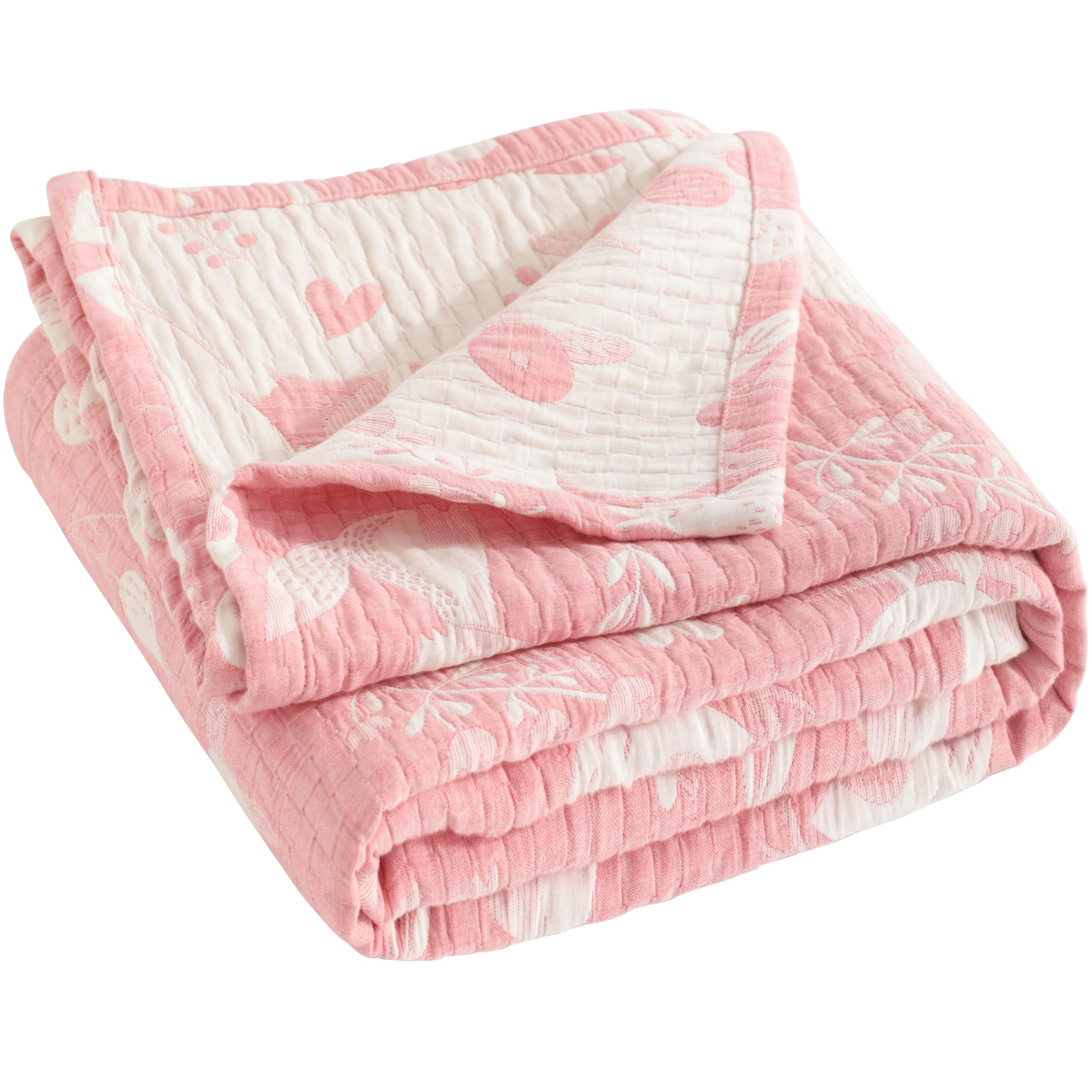 NTBAY 3 Layer Toddler Blanket, Muslin Cotton Jacquard Bed Blankets, Lightweight Thermal Baby Blanket, Super Soft and Warm Crib Blanket for All Seasons