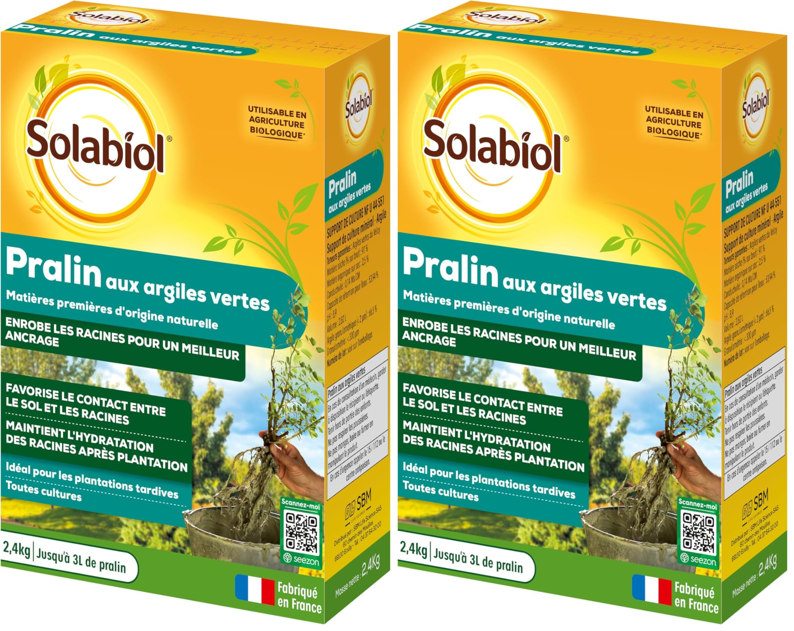 SOLABIOL Pralin Aux Argiles Vertes - 2,4Kg - Jusqu'à 3L De Pralin - Enrobe Les Racines Pour Un Meilleur Ancrage - Maintient L'Hydradation Des Racines - Utilisable En Agriculture Biologique SOPRAL3