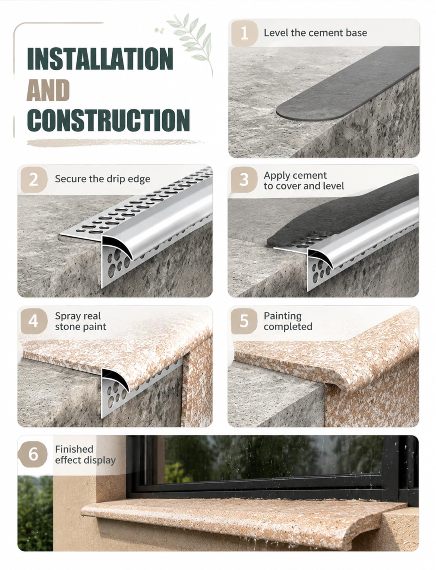 Aluminiowy koralik kroplowy odlewany z aluminium | Aluminiowa listwa okapnikowa do parapetów okapowych Tynk krawędziowy: Rozdzielacz 1/2/3/5 szt.(30 Mm Curved/L-100 Cm,2)