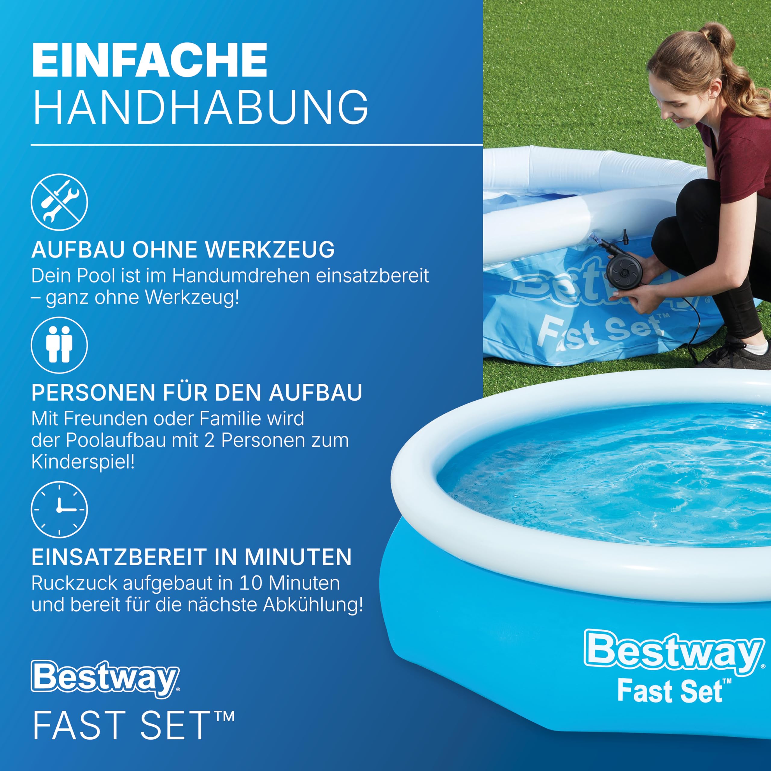 BESTWAY Fast Set Pool Set 305x76 cm, mit Filterpumpe